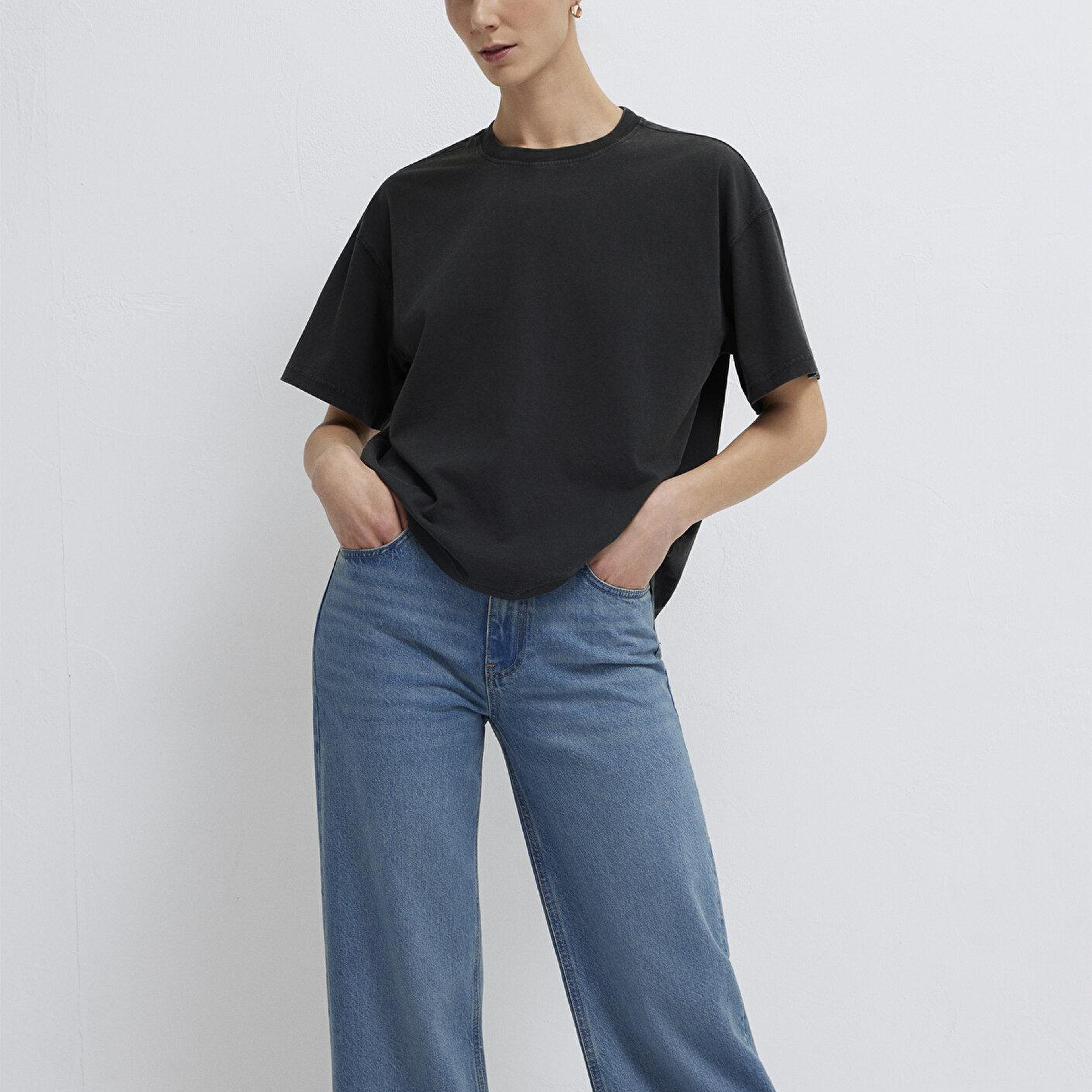 Mavi Antrasit Basic Tişört Loose Fit / Bol Rahat Kesim 1614313-70087