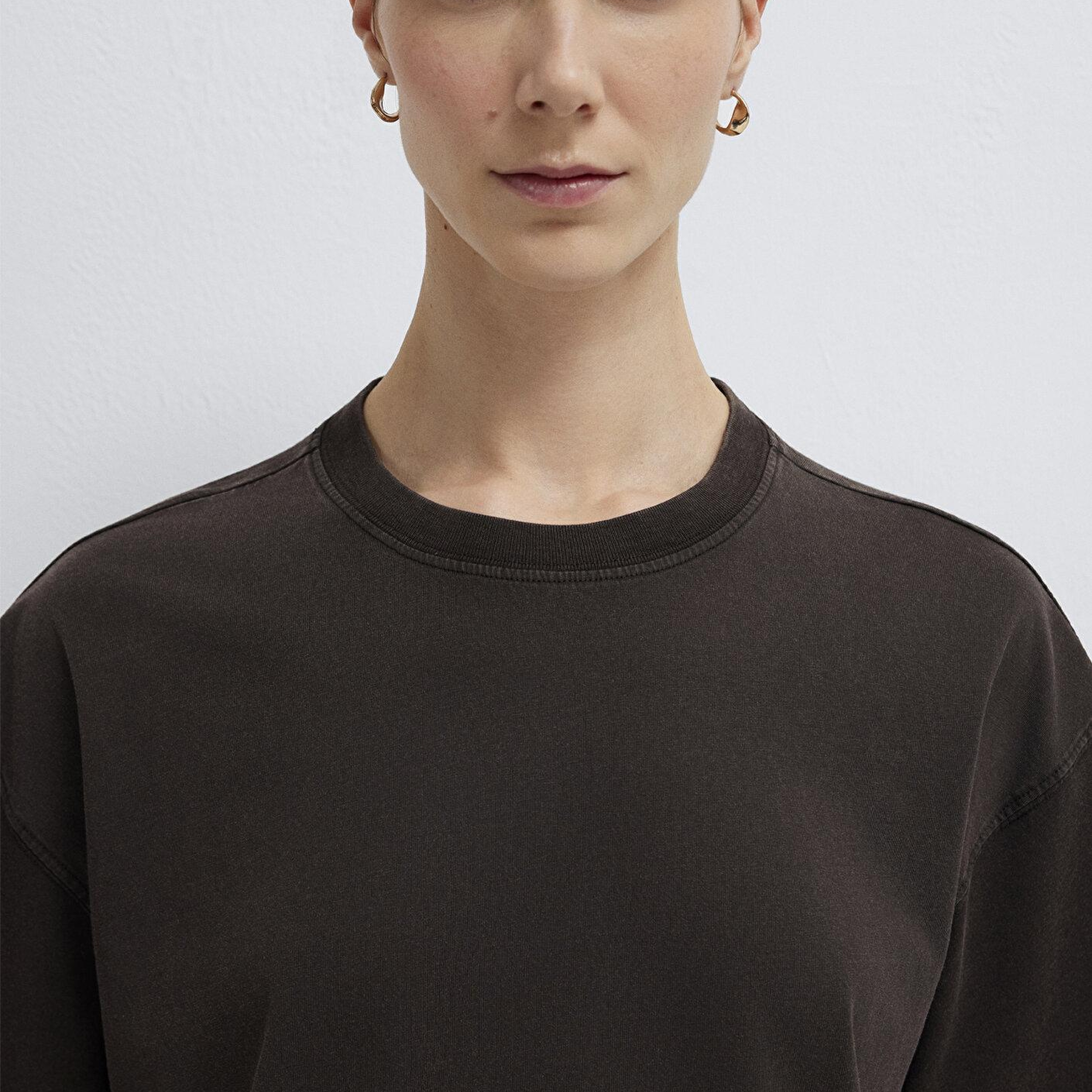 Mavi Kahverengi Basic Tişört Loose Fit / Bol Rahat Kesim 1614313-70236