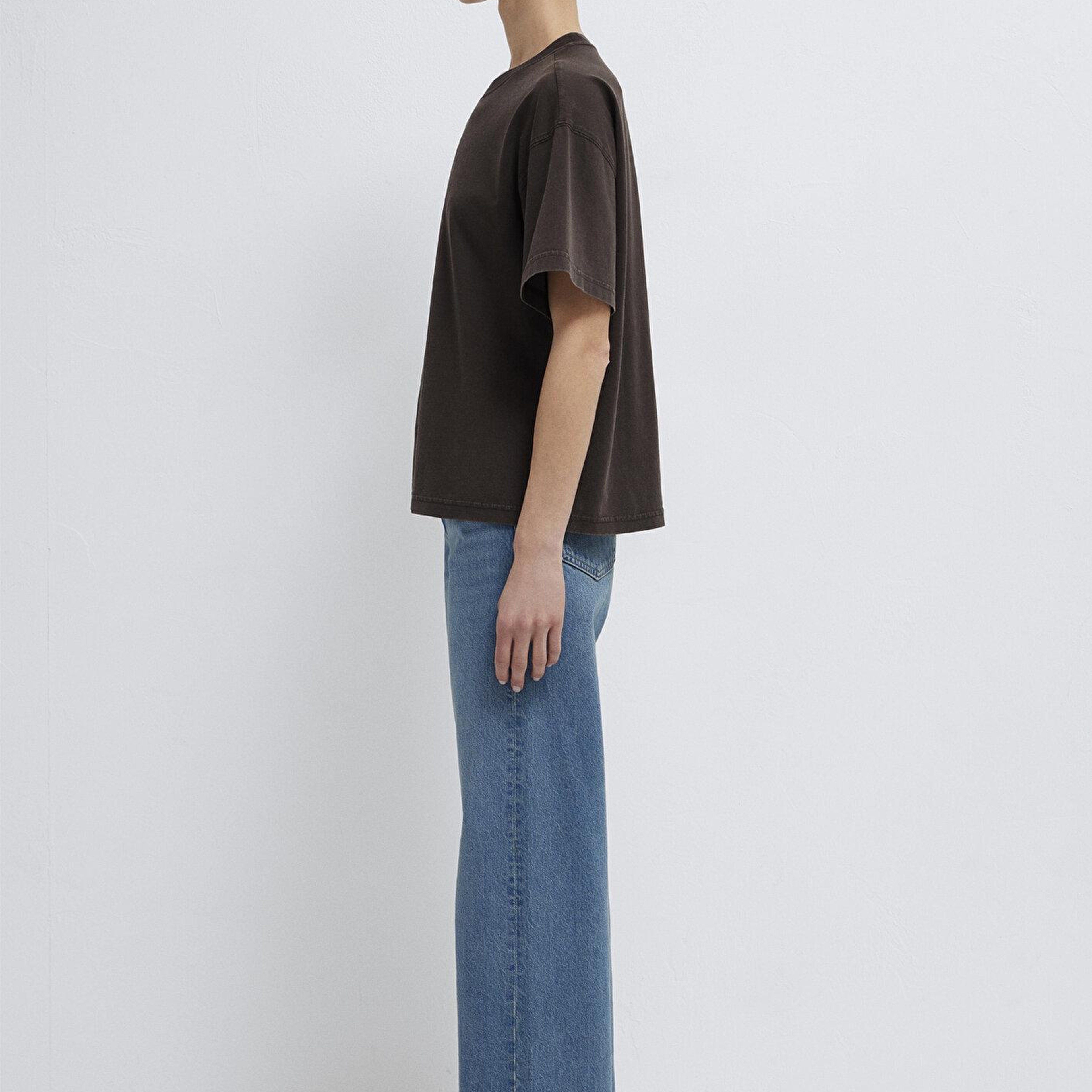 Mavi Kahverengi Basic Tişört Loose Fit / Bol Rahat Kesim 1614313-70236