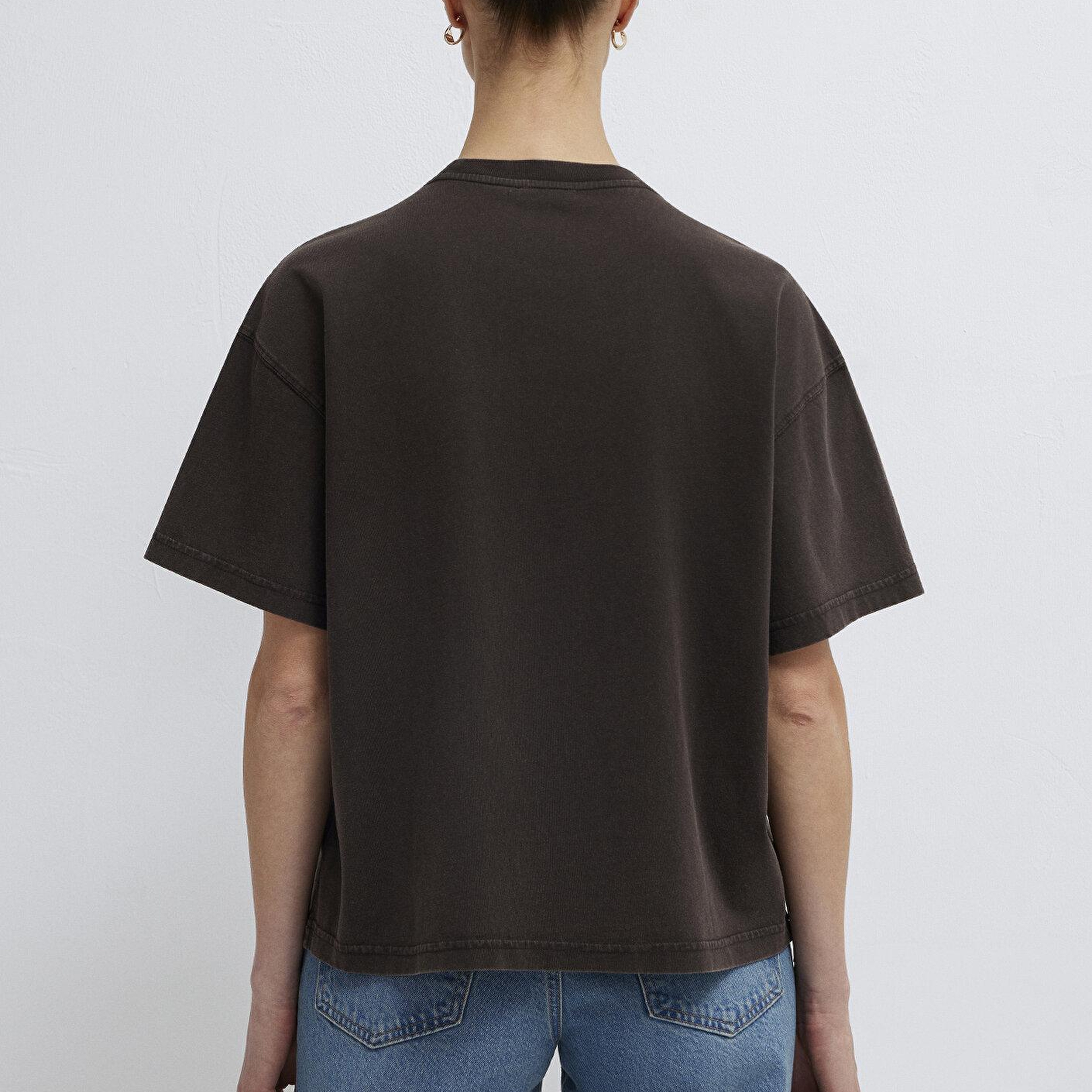 Mavi Kahverengi Basic Tişört Loose Fit / Bol Rahat Kesim 1614313-70236