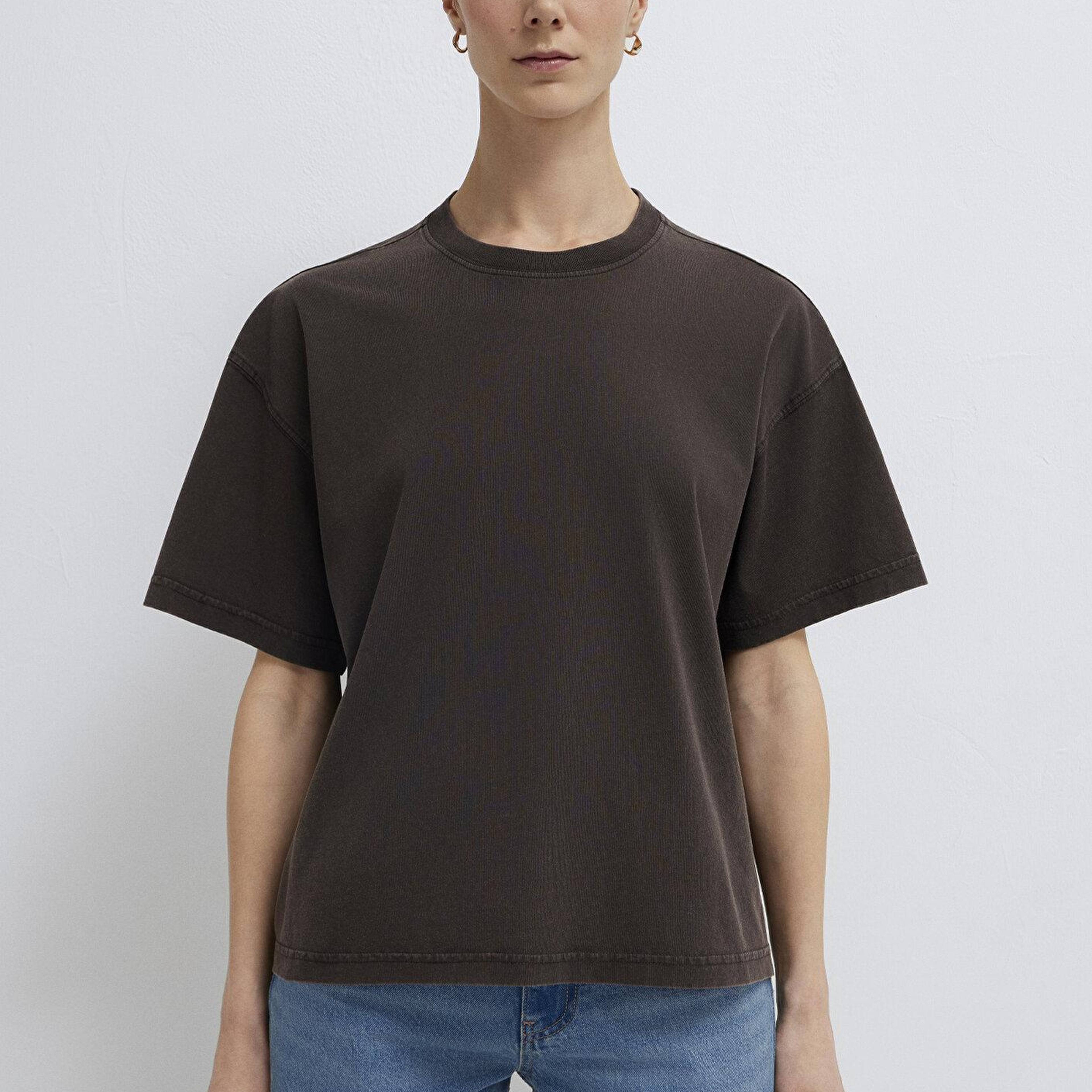 Mavi Kahverengi Basic Tişört Loose Fit / Bol Rahat Kesim 1614313-70236