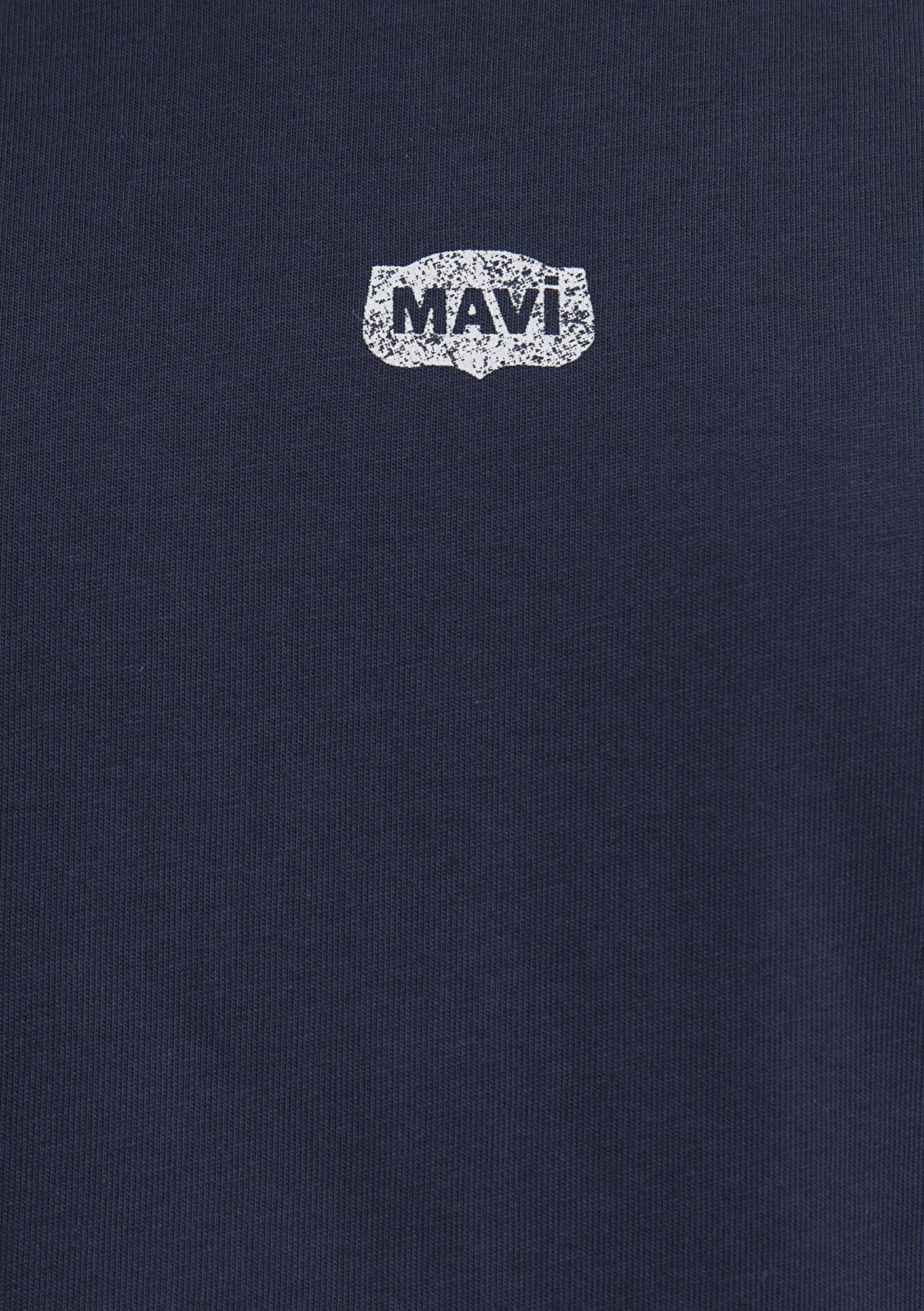 Mavi Baskılı Biye Detaylı Lacivert Tişört Loose Fit / Bol Rahat Kesim 0613596-70490