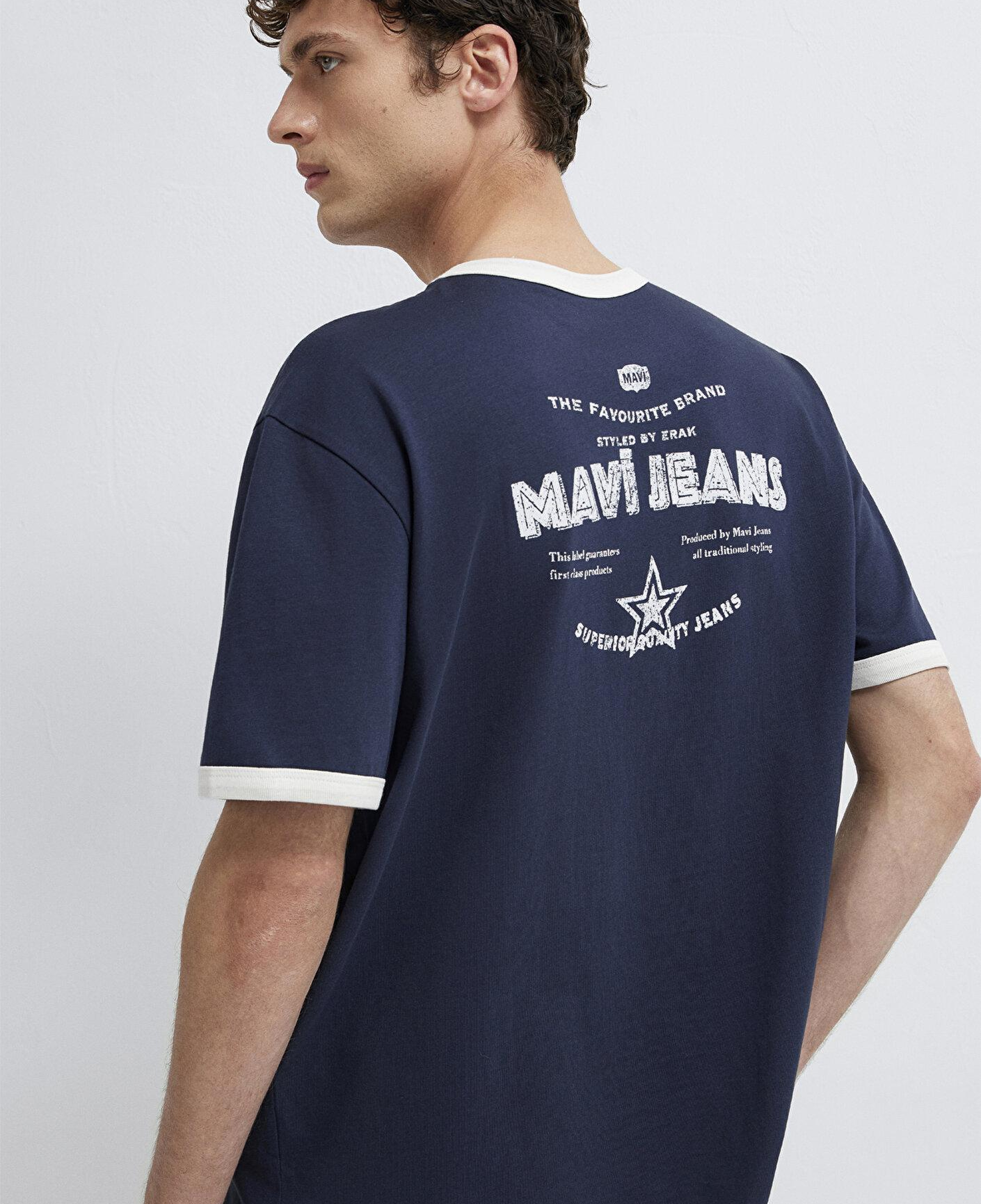 Mavi Baskılı Biye Detaylı Lacivert Tişört Loose Fit / Bol Rahat Kesim 0613596-70490