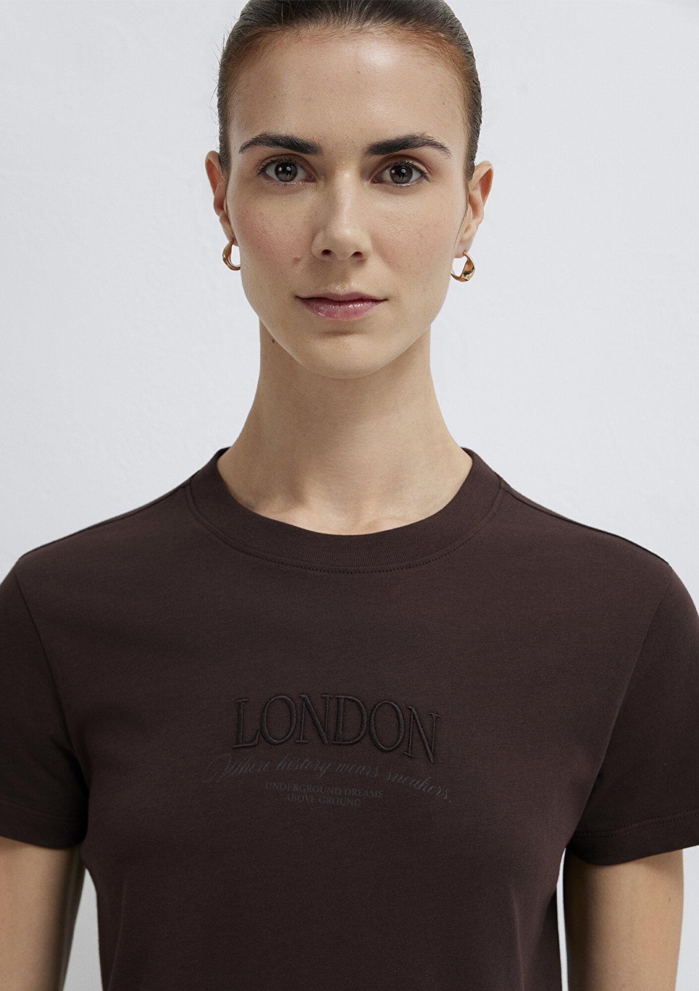 Mavi London Baskılı Kahverengi Tişört Slim Fit / Dar Kesim 1614261-70240