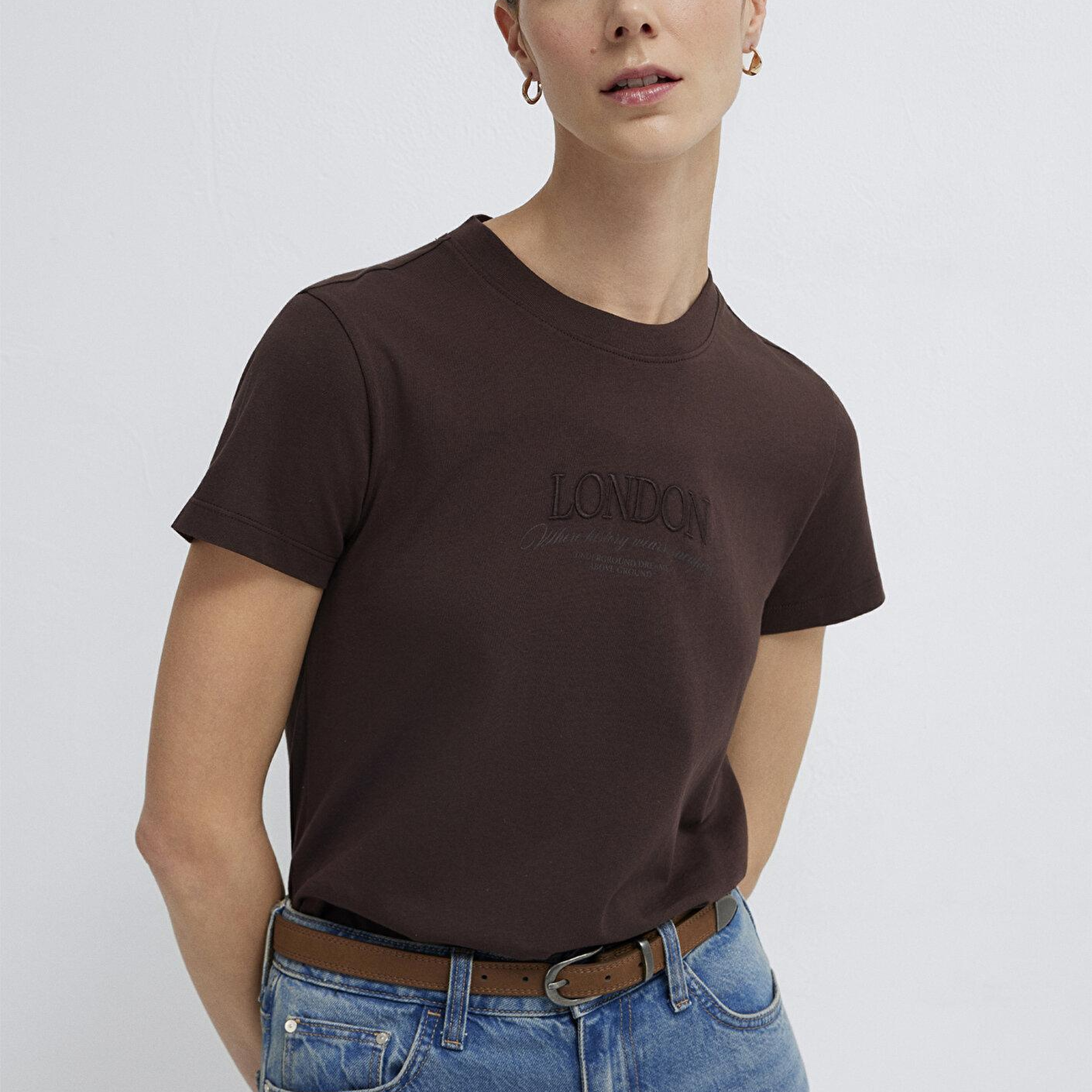 Mavi London Baskılı Kahverengi Tişört Slim Fit / Dar Kesim 1614261-70240