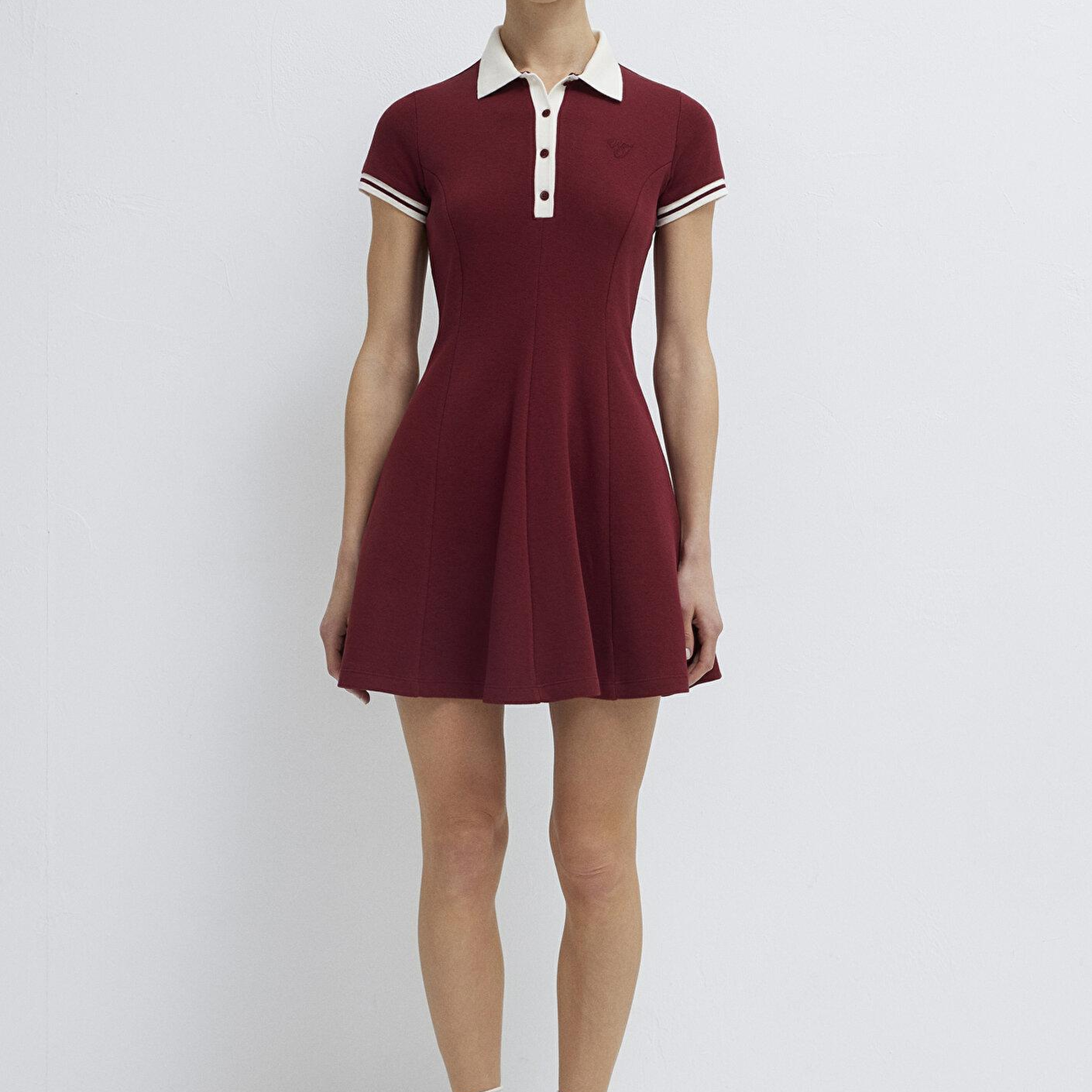 Mavi Polo Yaka Nakış Detaylı Bordo Mini Elbise 1310903-85633