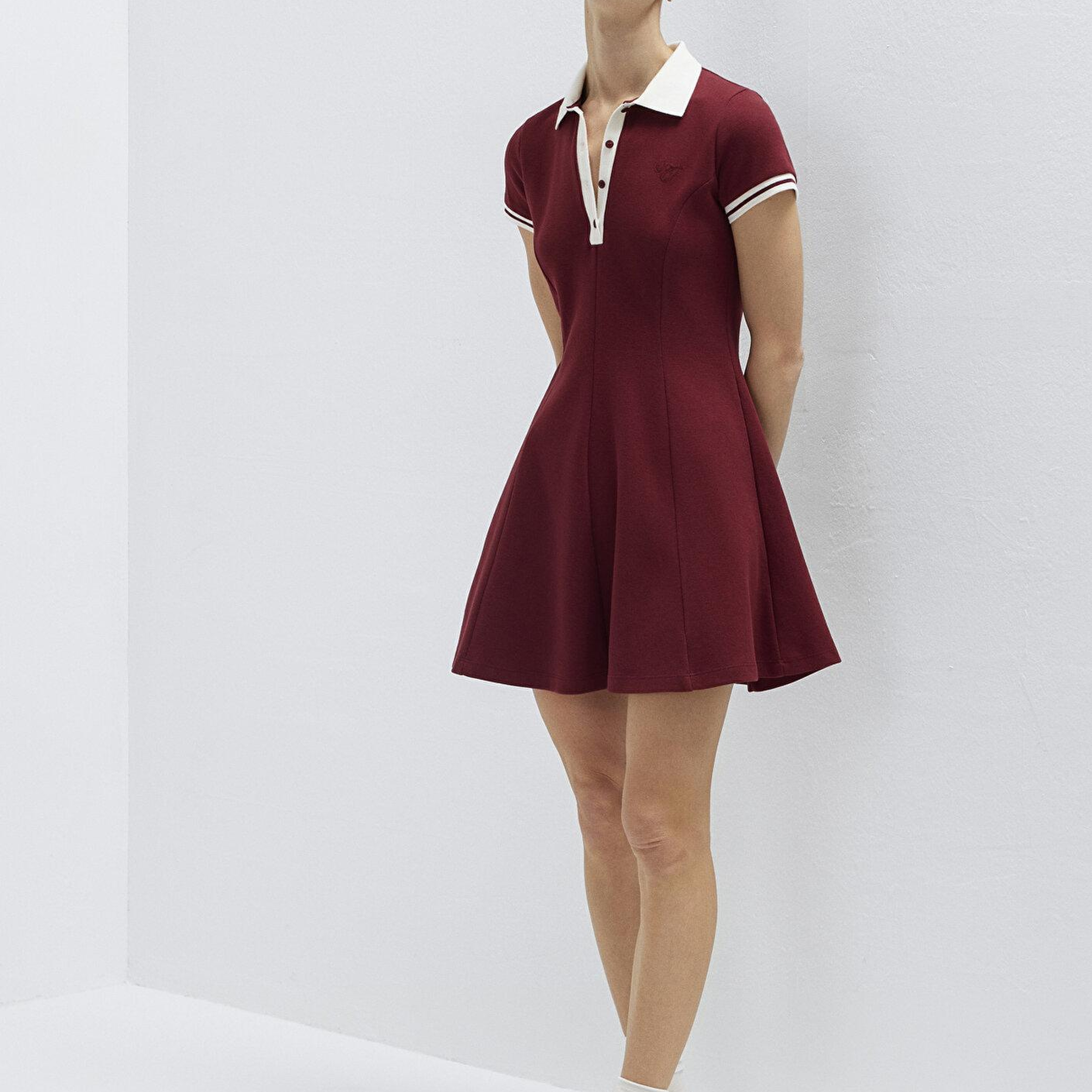 Mavi Polo Yaka Nakış Detaylı Bordo Mini Elbise 1310903-85633