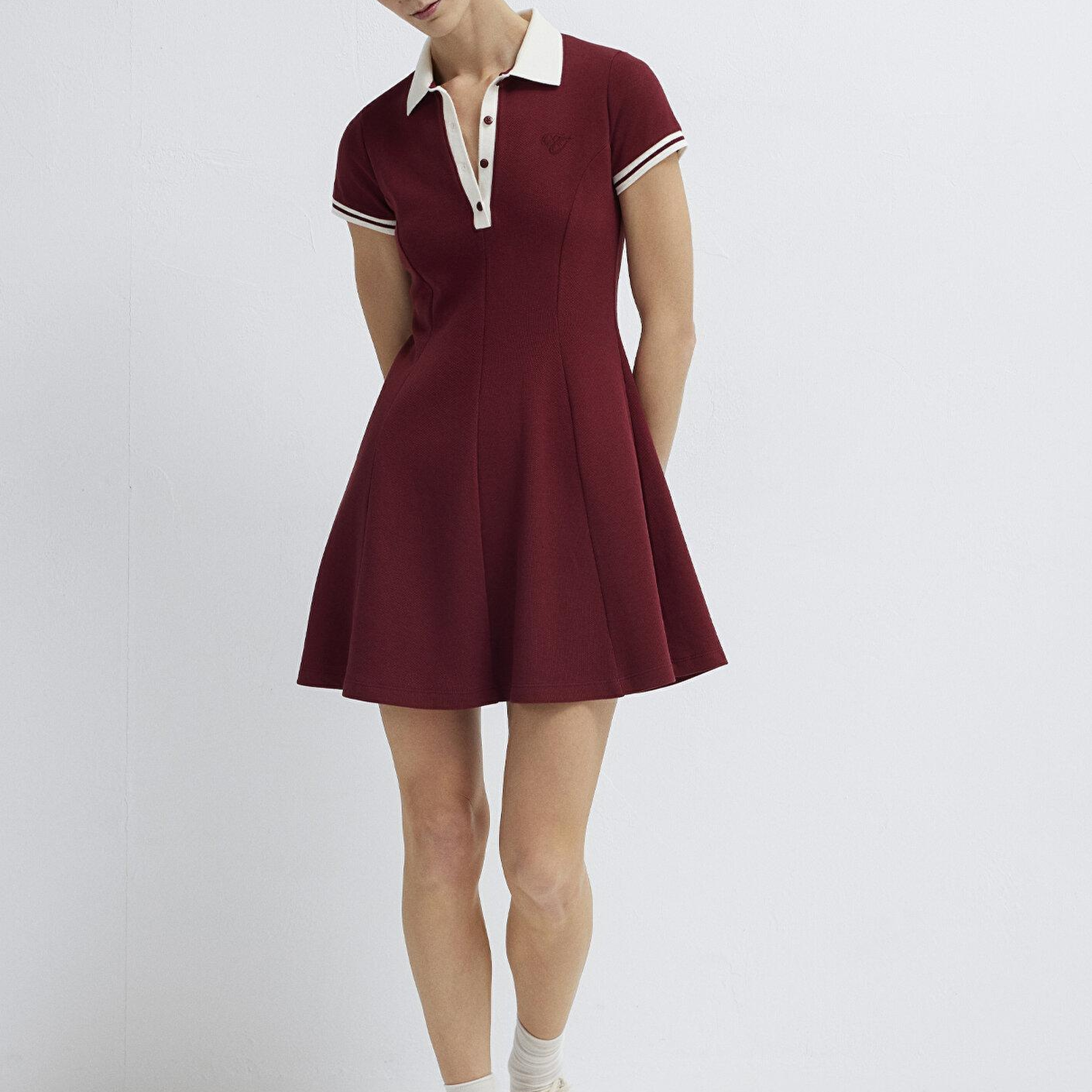 Mavi Polo Yaka Nakış Detaylı Bordo Mini Elbise 1310903-85633