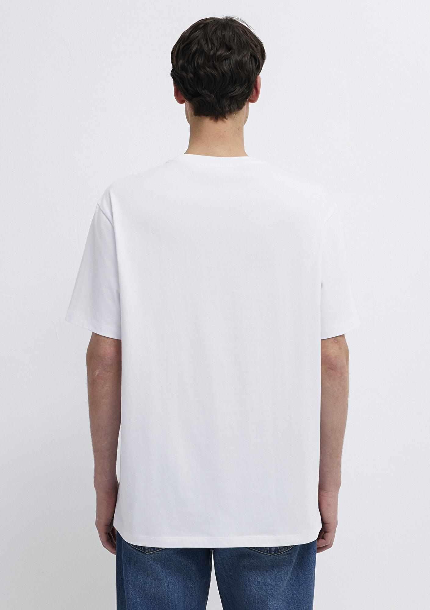 Mavi Mavi Mühür Logo Nakışlı Beyaz Tişört Loose Fit / Bol Rahat Kesim 0613436-620