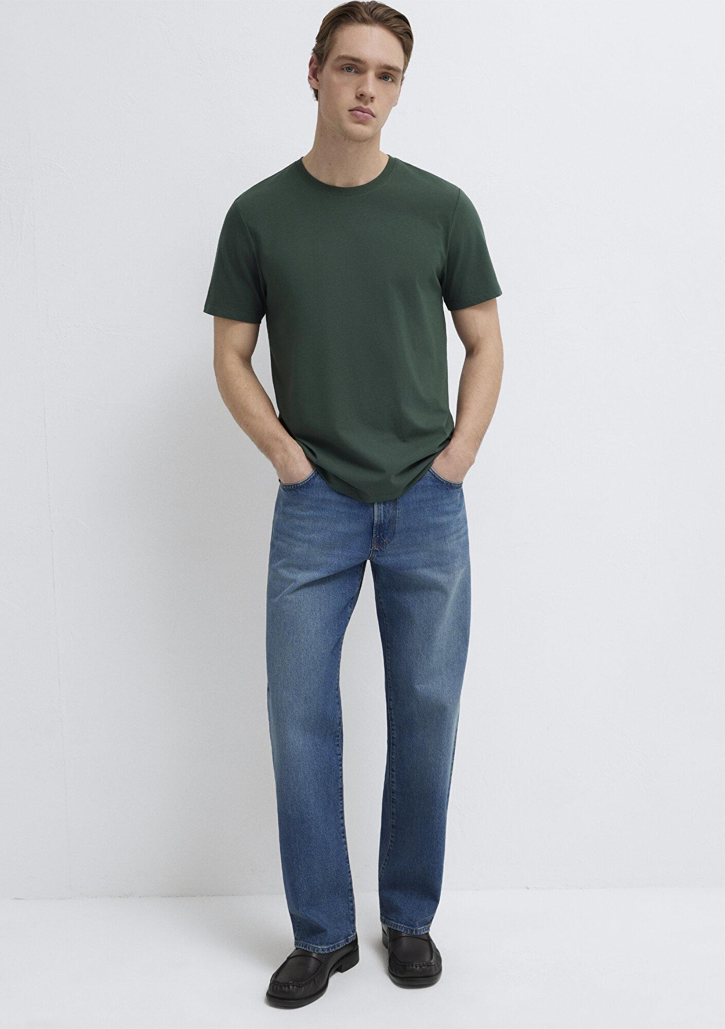Mavi Yeşil Basic Tişört Slim Fit / Dar Kesim 0613437-71601