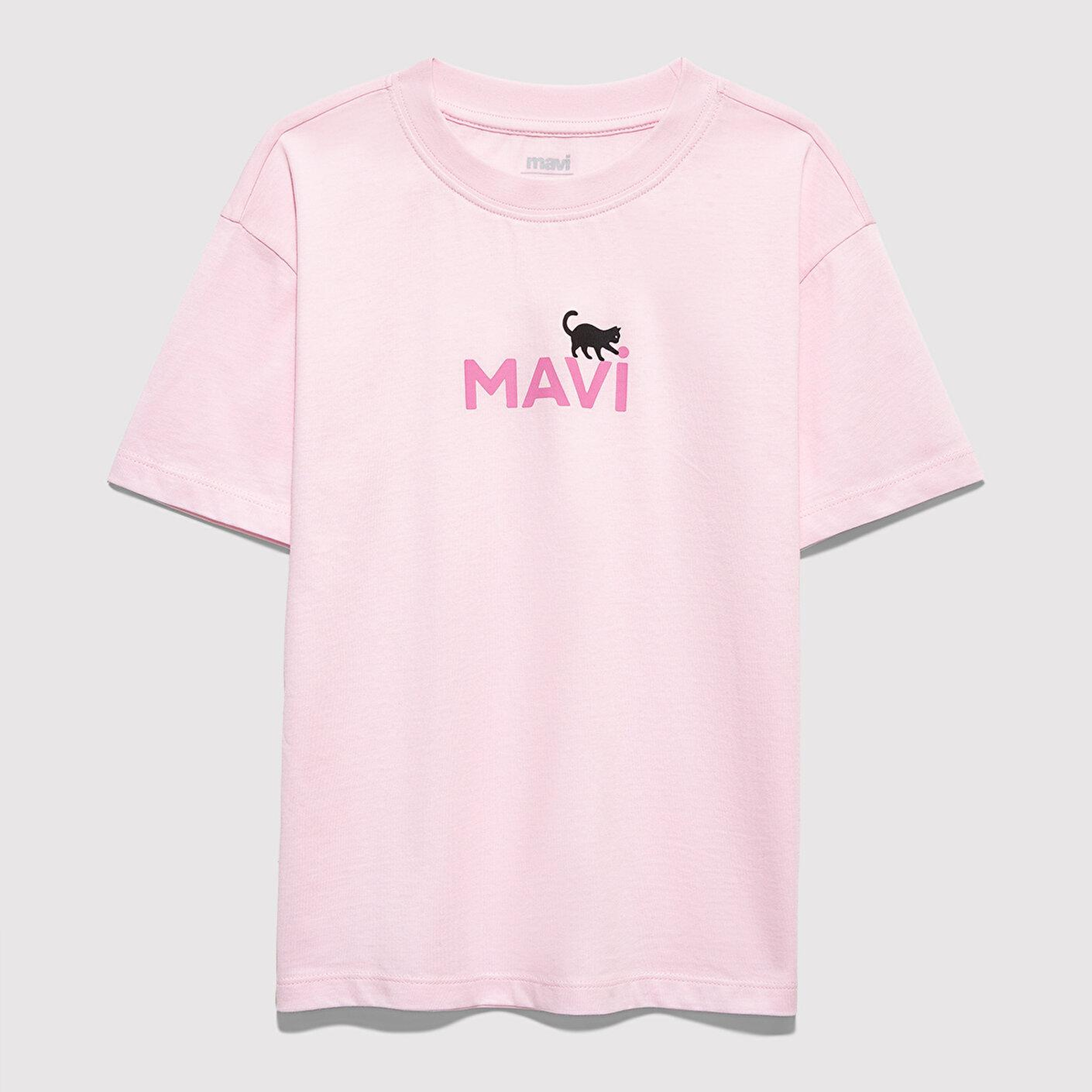 Mavi Mavi Baskılı Pembe Tişört Loose Fit / Bol Rahat Kesim 7610475-90773