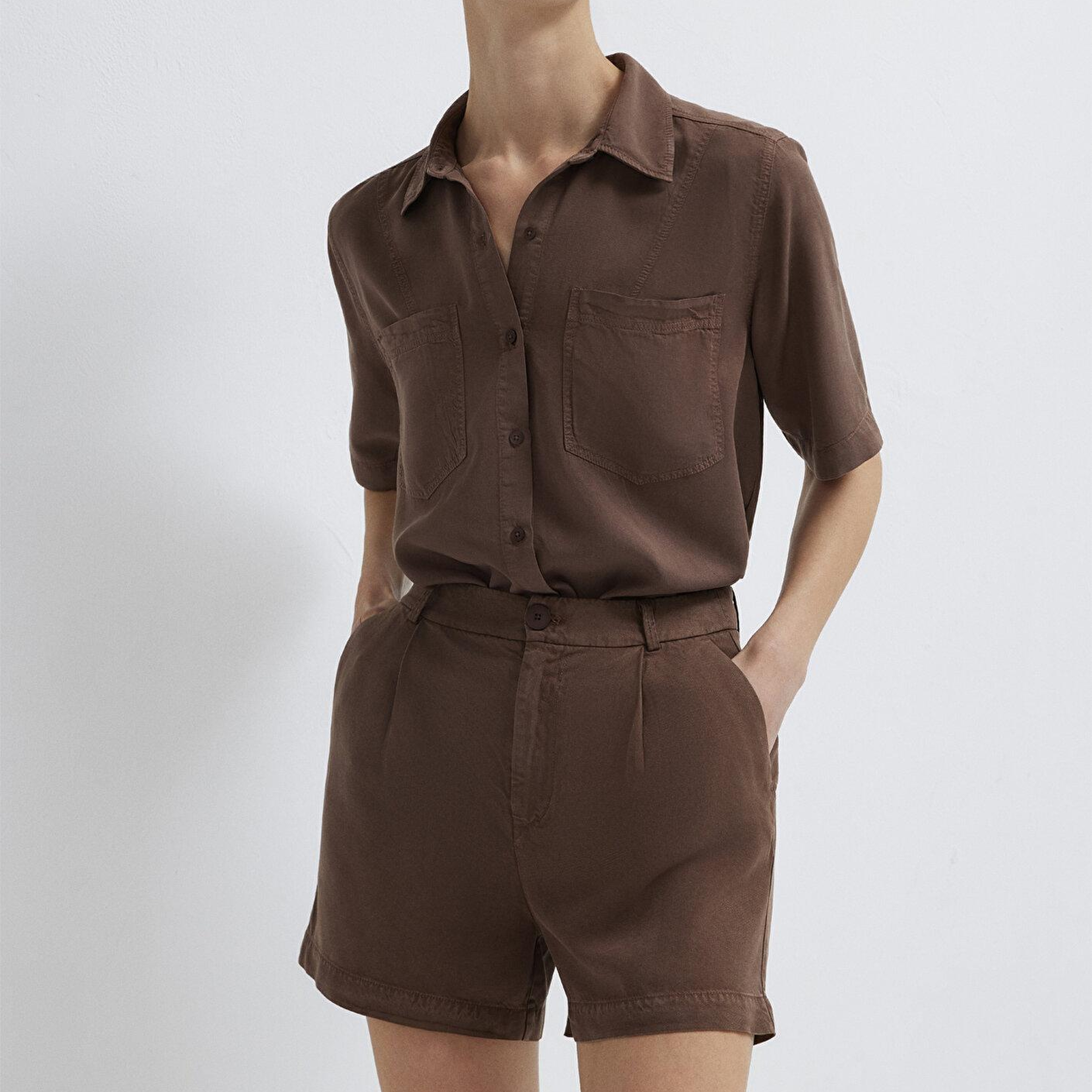 Mavi Kahverengi Gömlek Loose Fit / Bol Rahat Kesim 1211458-87537