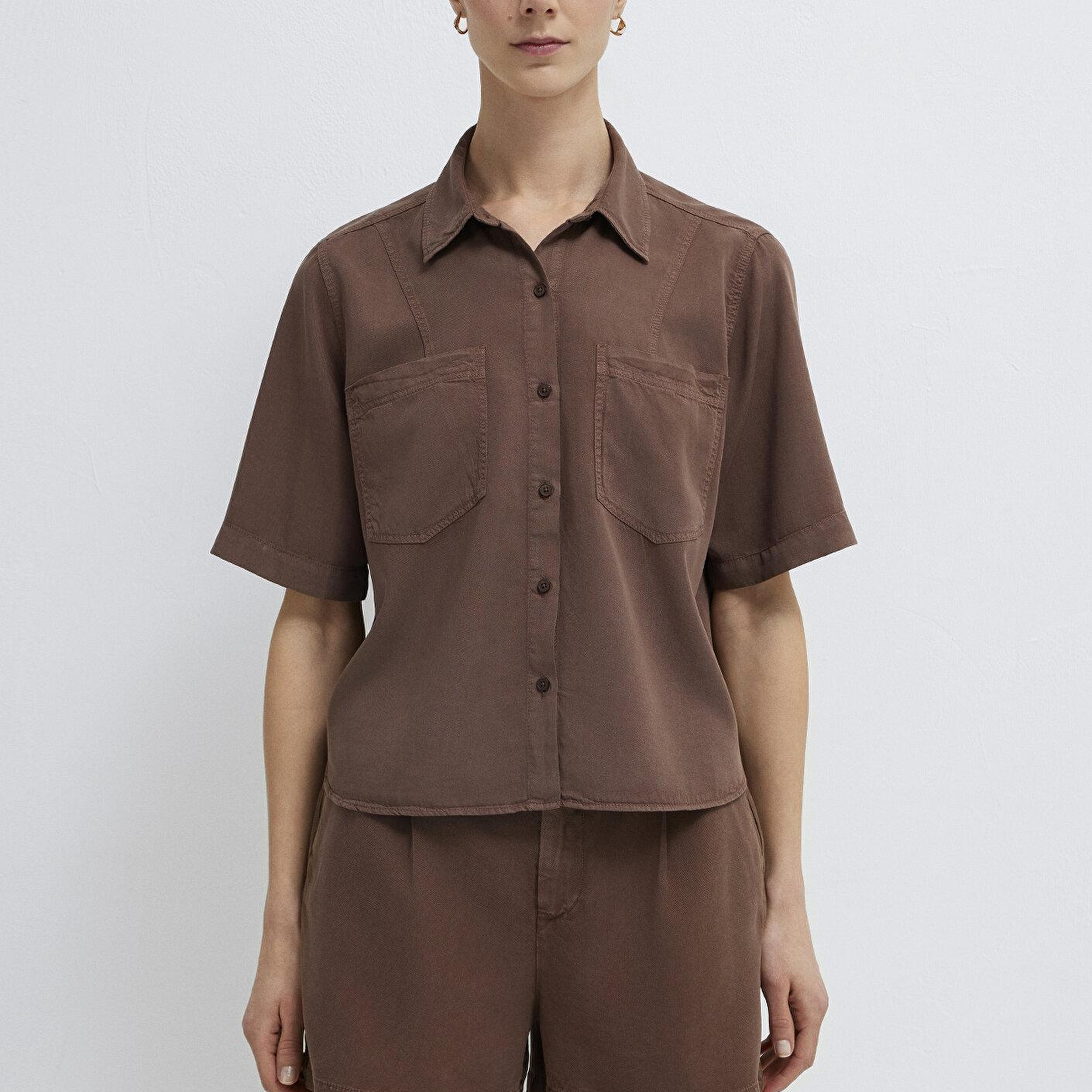 Mavi Kahverengi Gömlek Loose Fit / Bol Rahat Kesim 1211458-87537