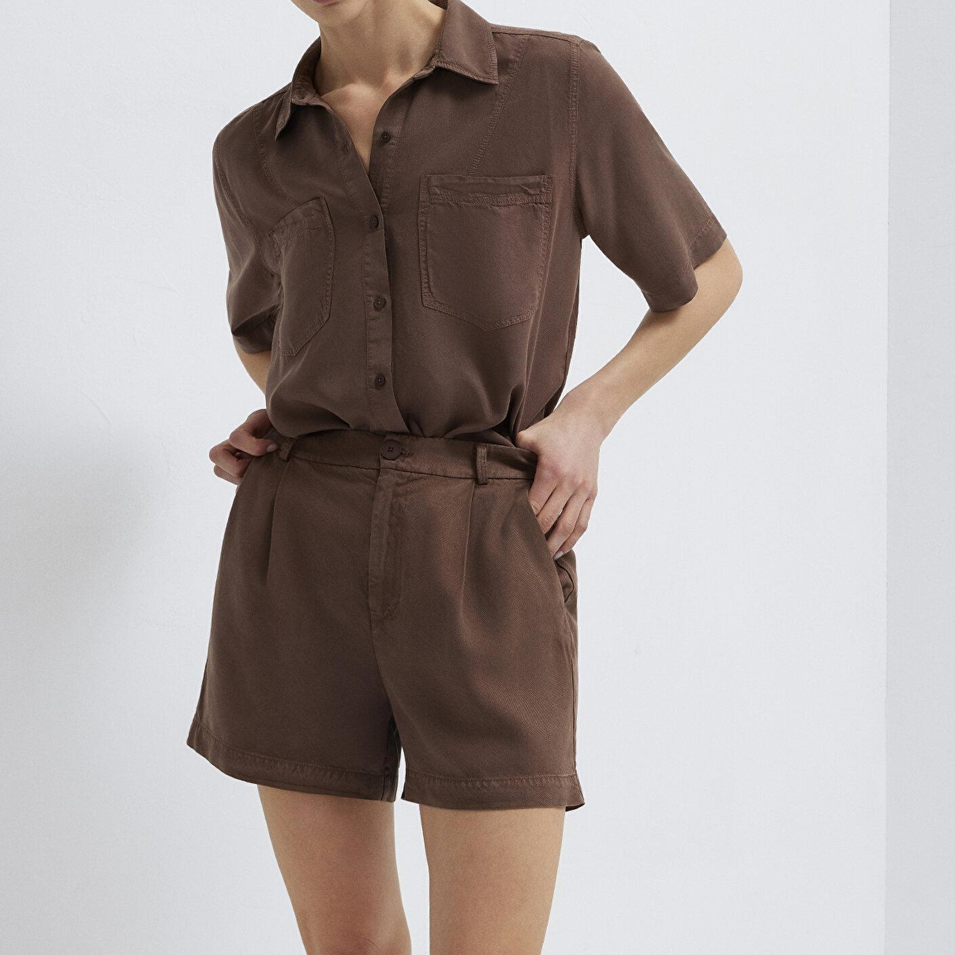 Mavi Kahverengi Gömlek Loose Fit / Bol Rahat Kesim 1211458-87537