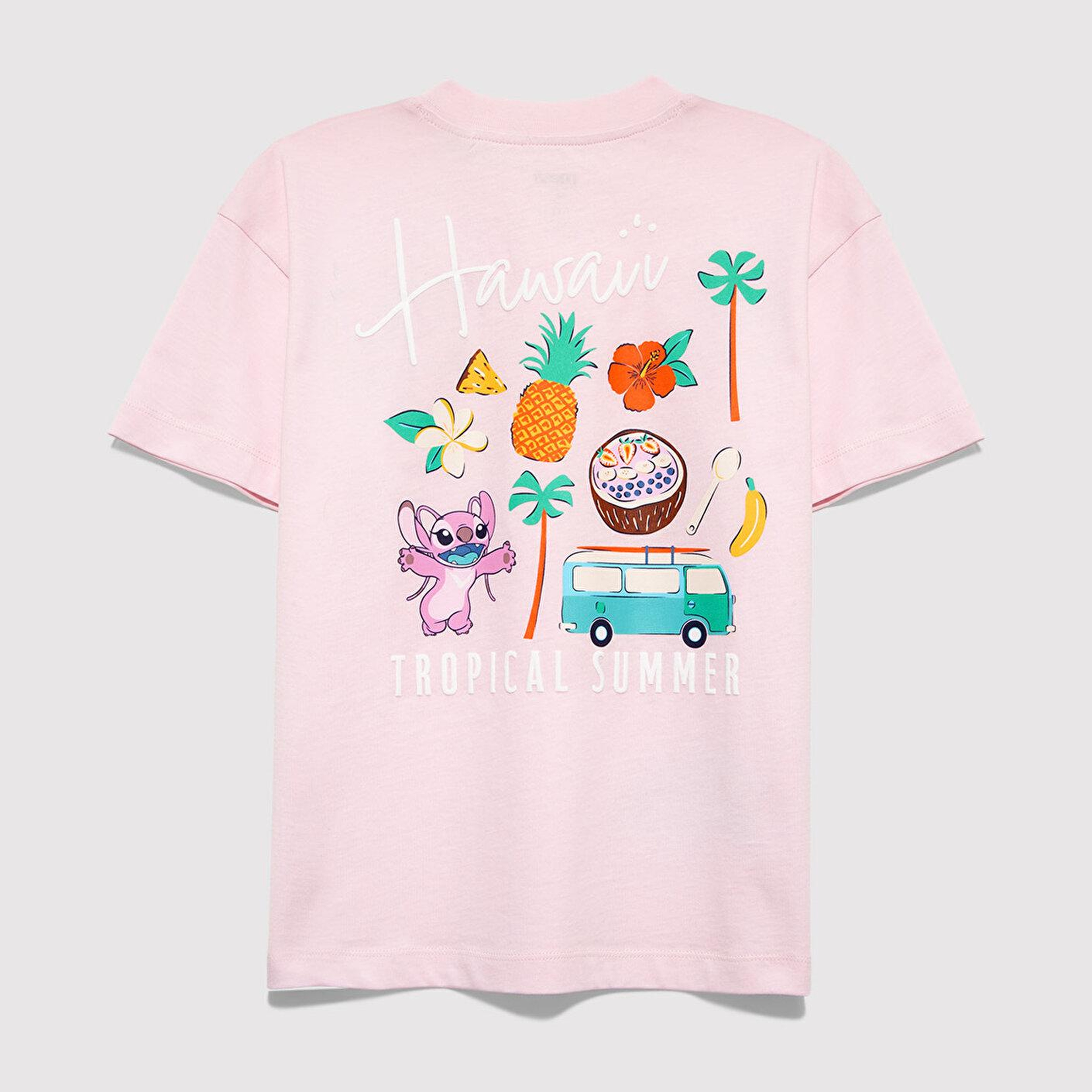 Mavi Lilo&amp;Stitch Baskılı Pembe Tişört Loose Fit / Bol Rahat Kesim 7610448-90773