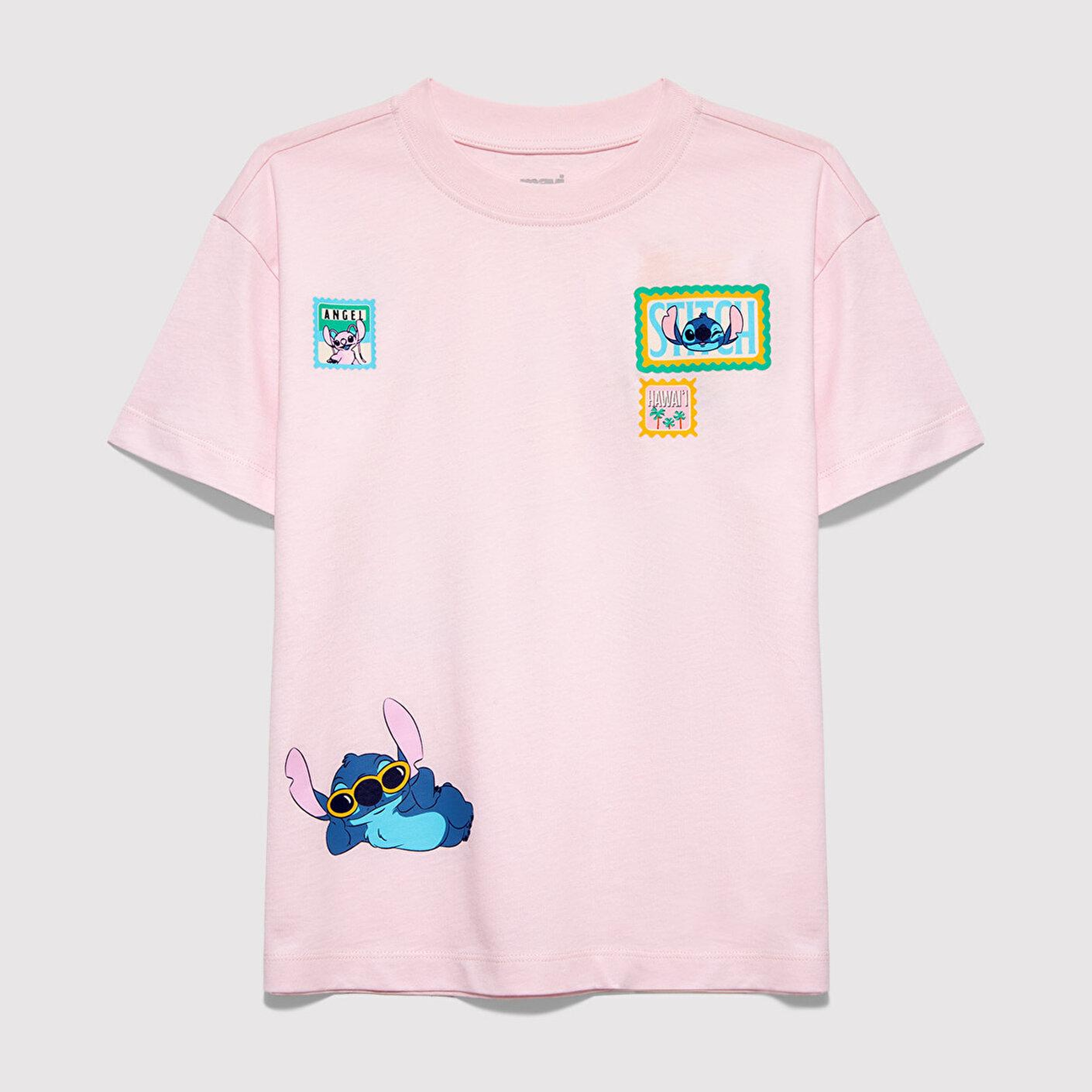 Mavi Lilo&amp;Stitch Baskılı Pembe Tişört Loose Fit / Bol Rahat Kesim 7610448-90773
