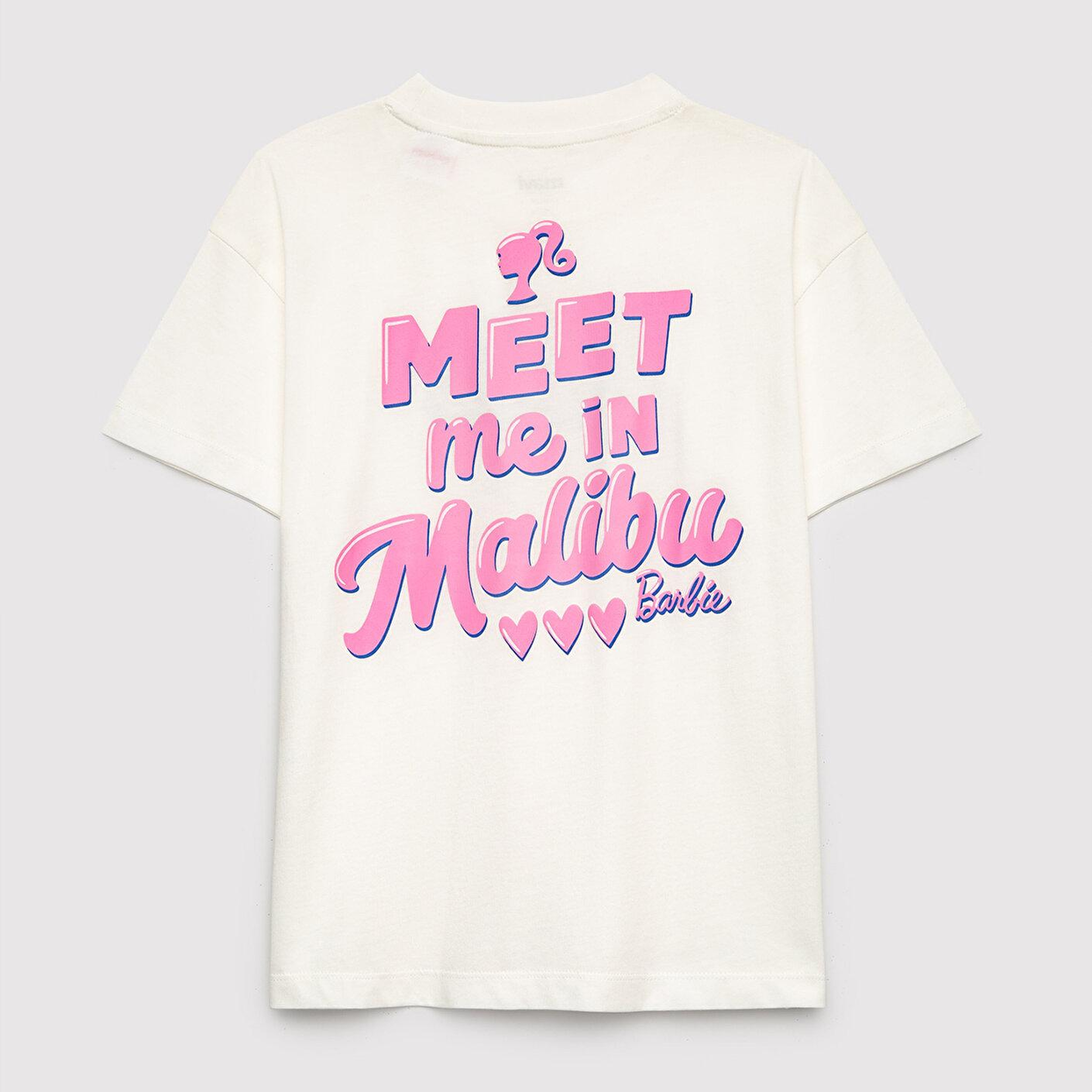 Mavi Barbie Baskılı Ekru Tişört Loose Fit / Bol Rahat Kesim 7610453-70057