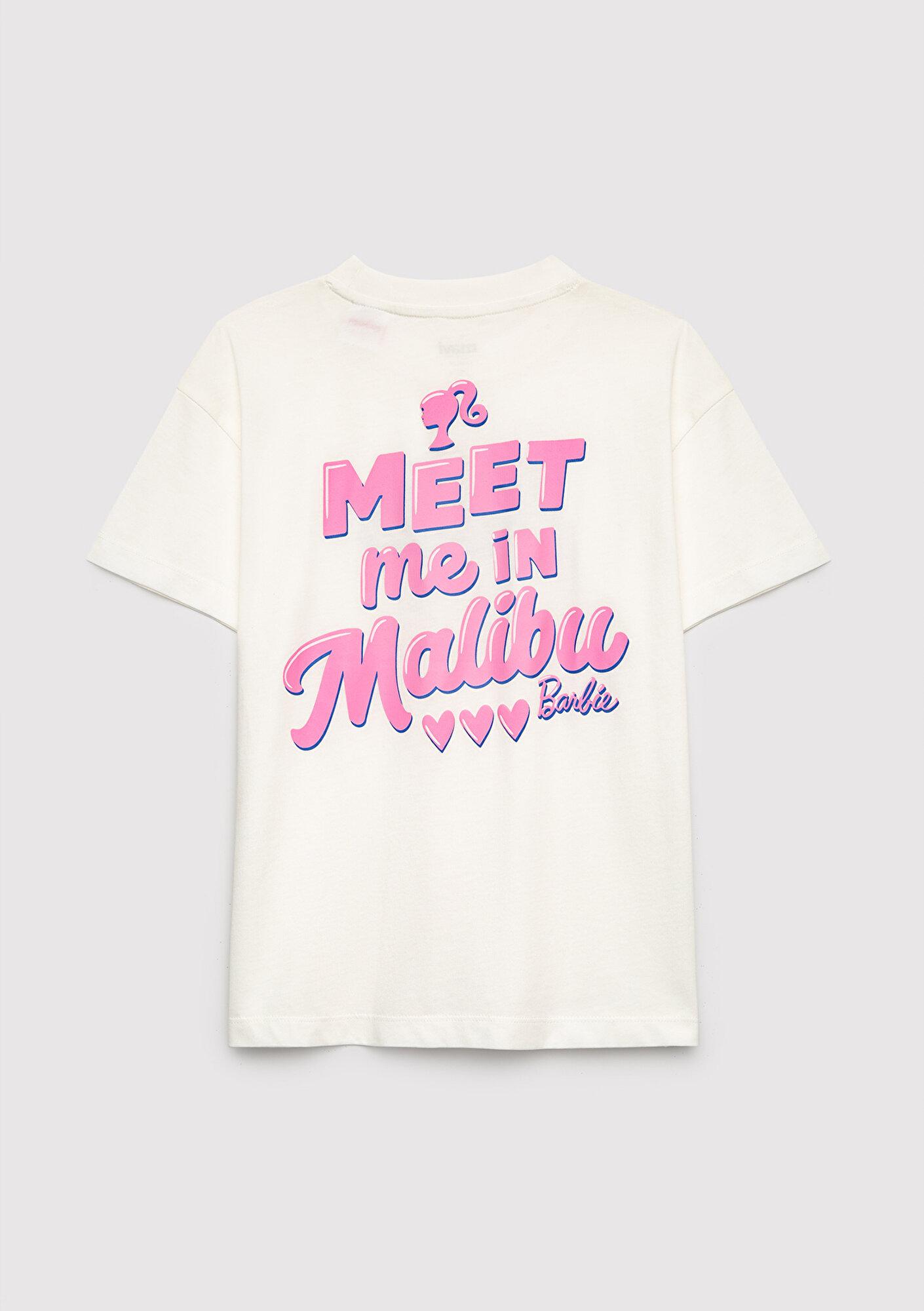 Mavi Barbie Baskılı Ekru Tişört Loose Fit / Bol Rahat Kesim 7610453-70057