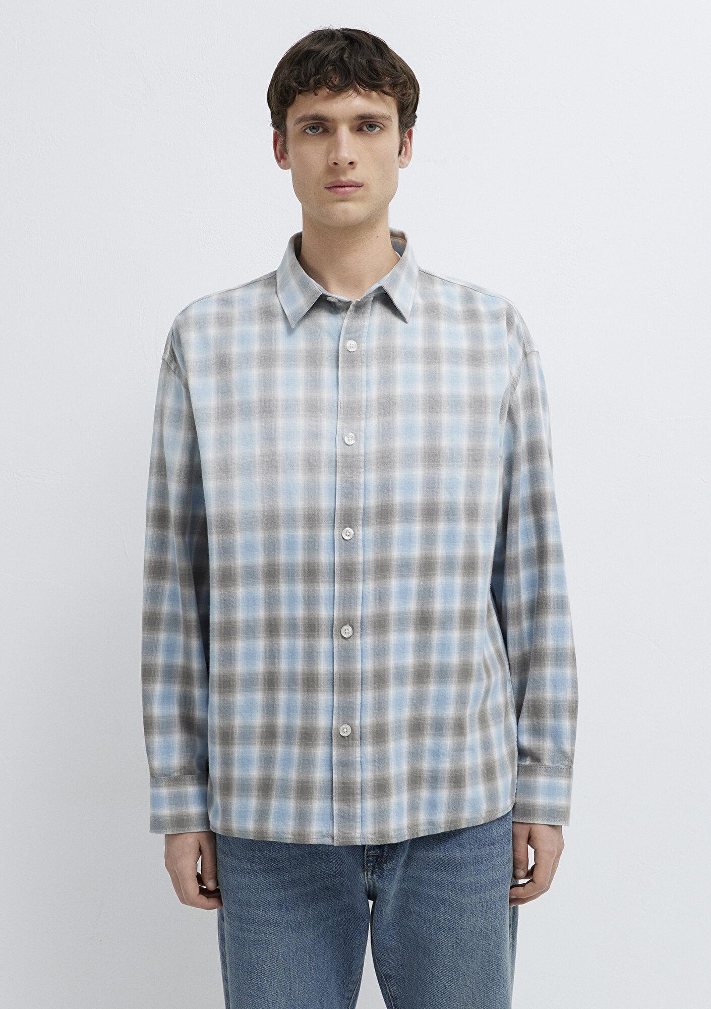 Mavi Mavi Ekose Gömlek Oversize / Geniş Kesim 0211905-91455