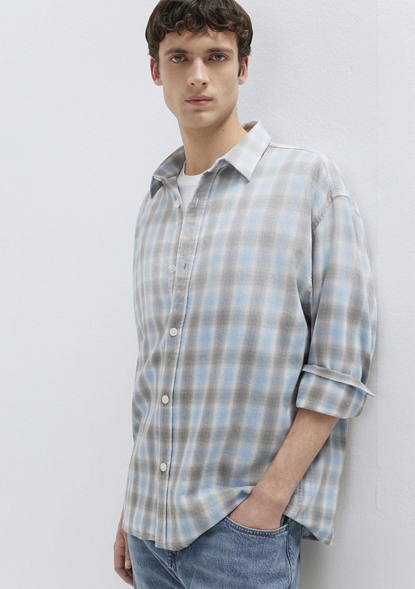 Mavi Mavi Ekose Gömlek Oversize / Geniş Kesim 0211905-91455