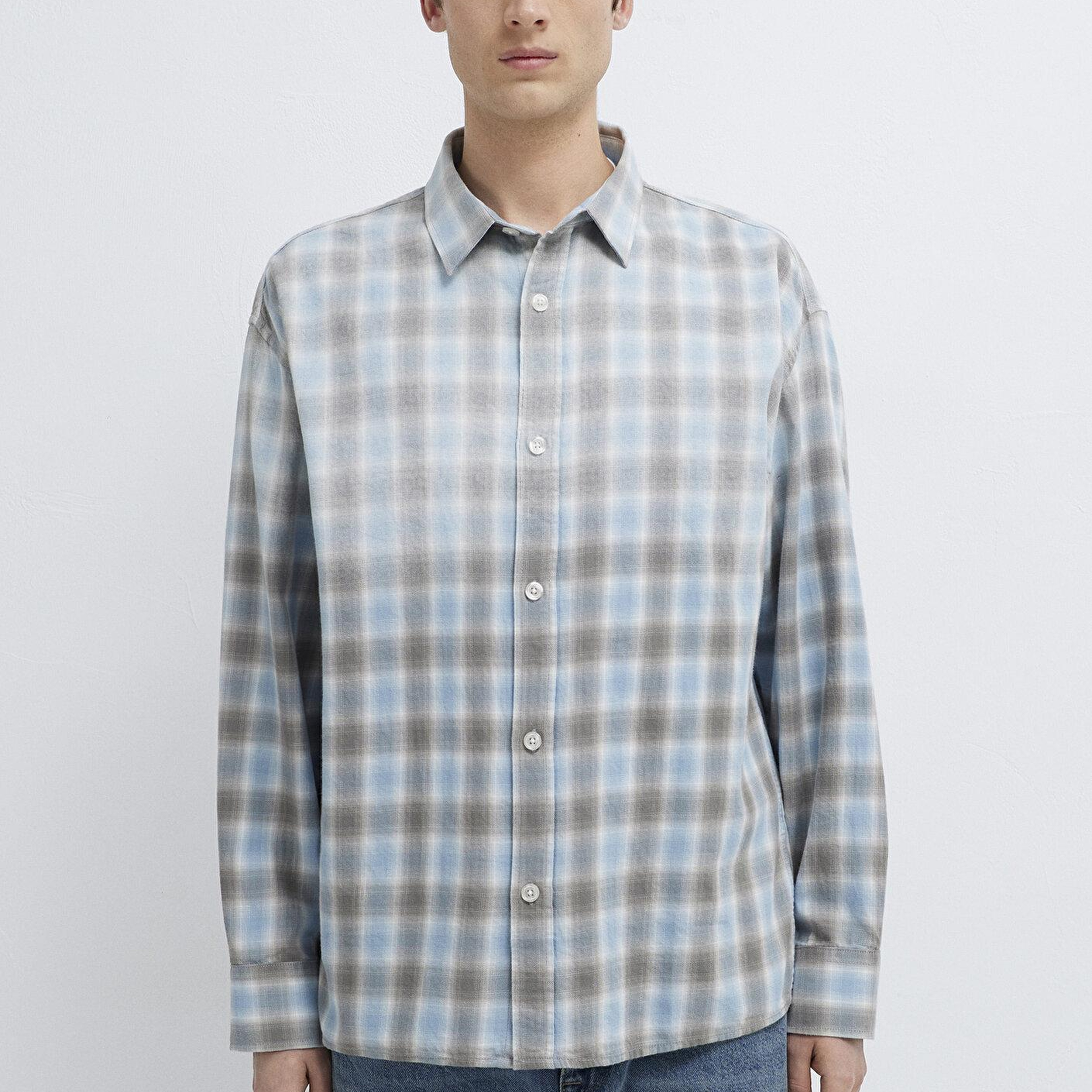 Mavi Mavi Ekose Gömlek Oversize / Geniş Kesim 0211905-91455