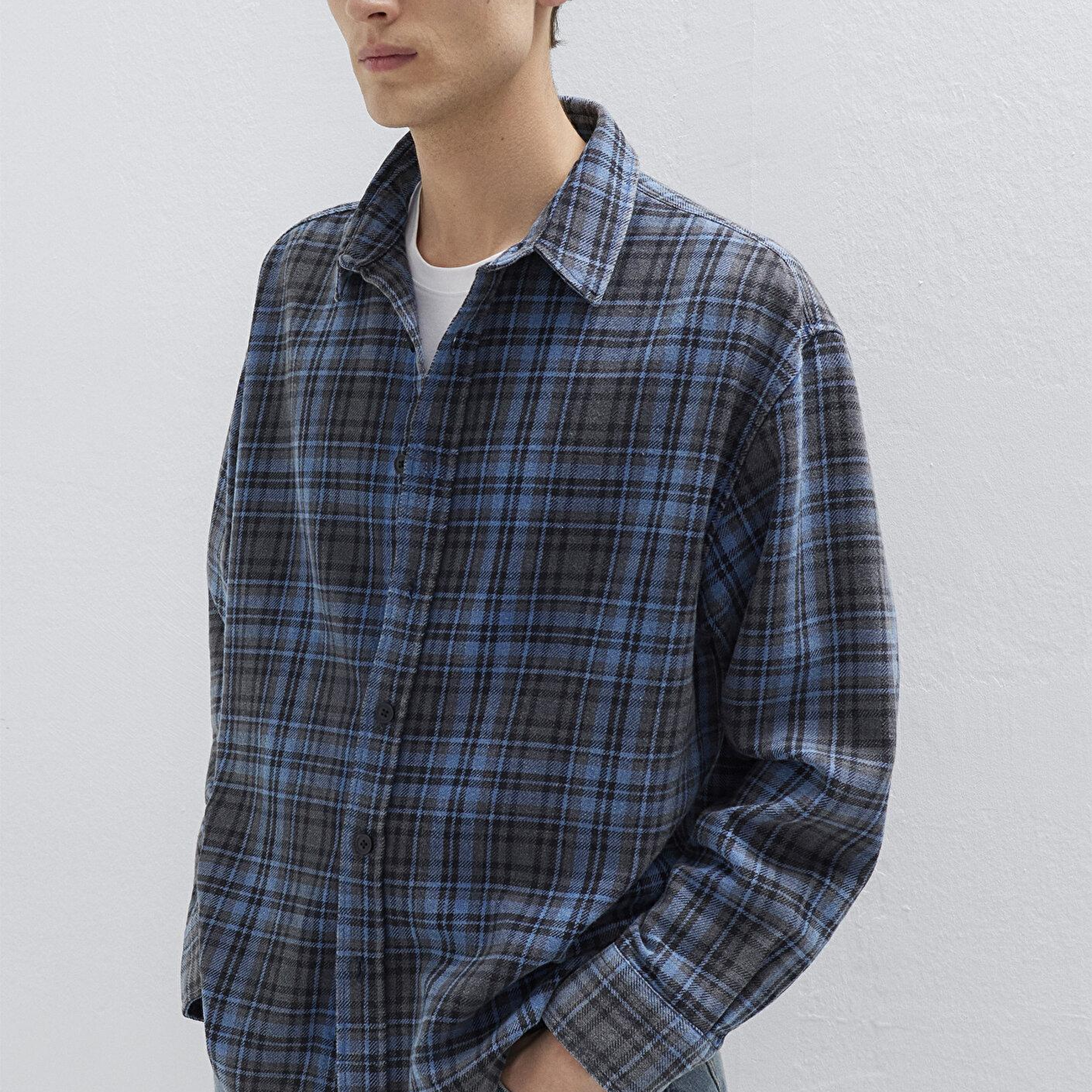 Mavi Lacivert Ekose Gömlek Oversize / Geniş Kesim 0211906-91453