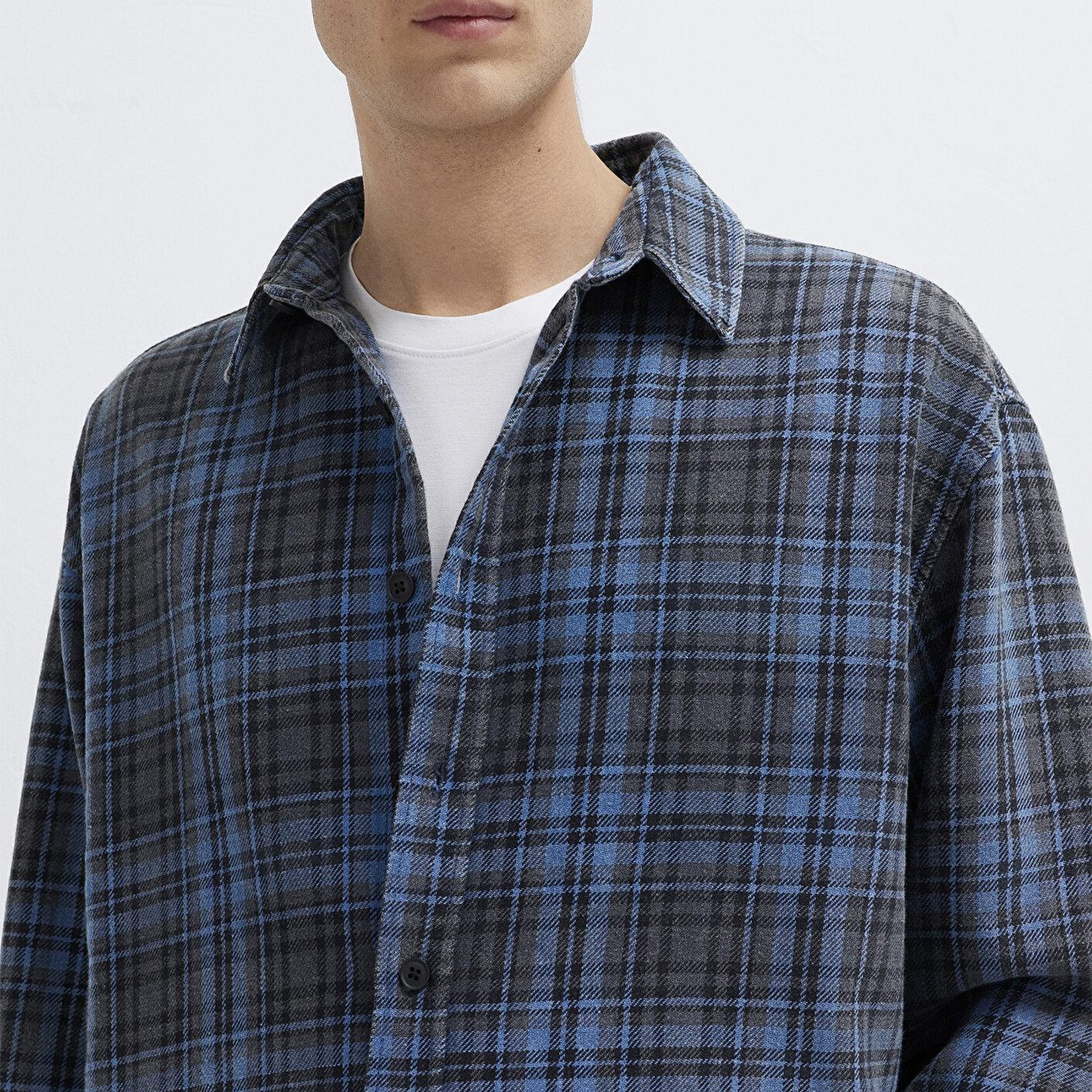 Mavi Lacivert Ekose Gömlek Oversize / Geniş Kesim 0211906-91453