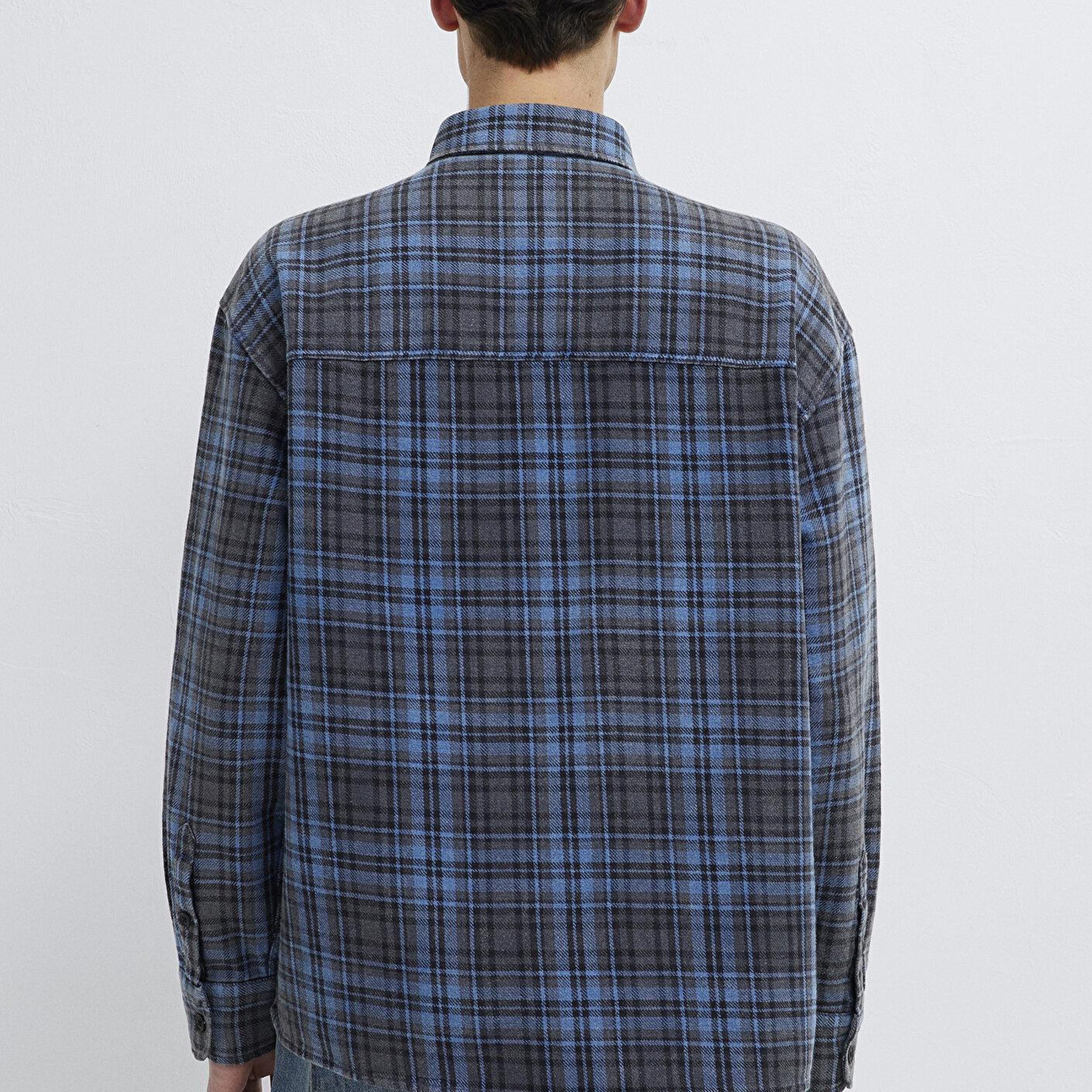 Mavi Lacivert Ekose Gömlek Oversize / Geniş Kesim 0211906-91453