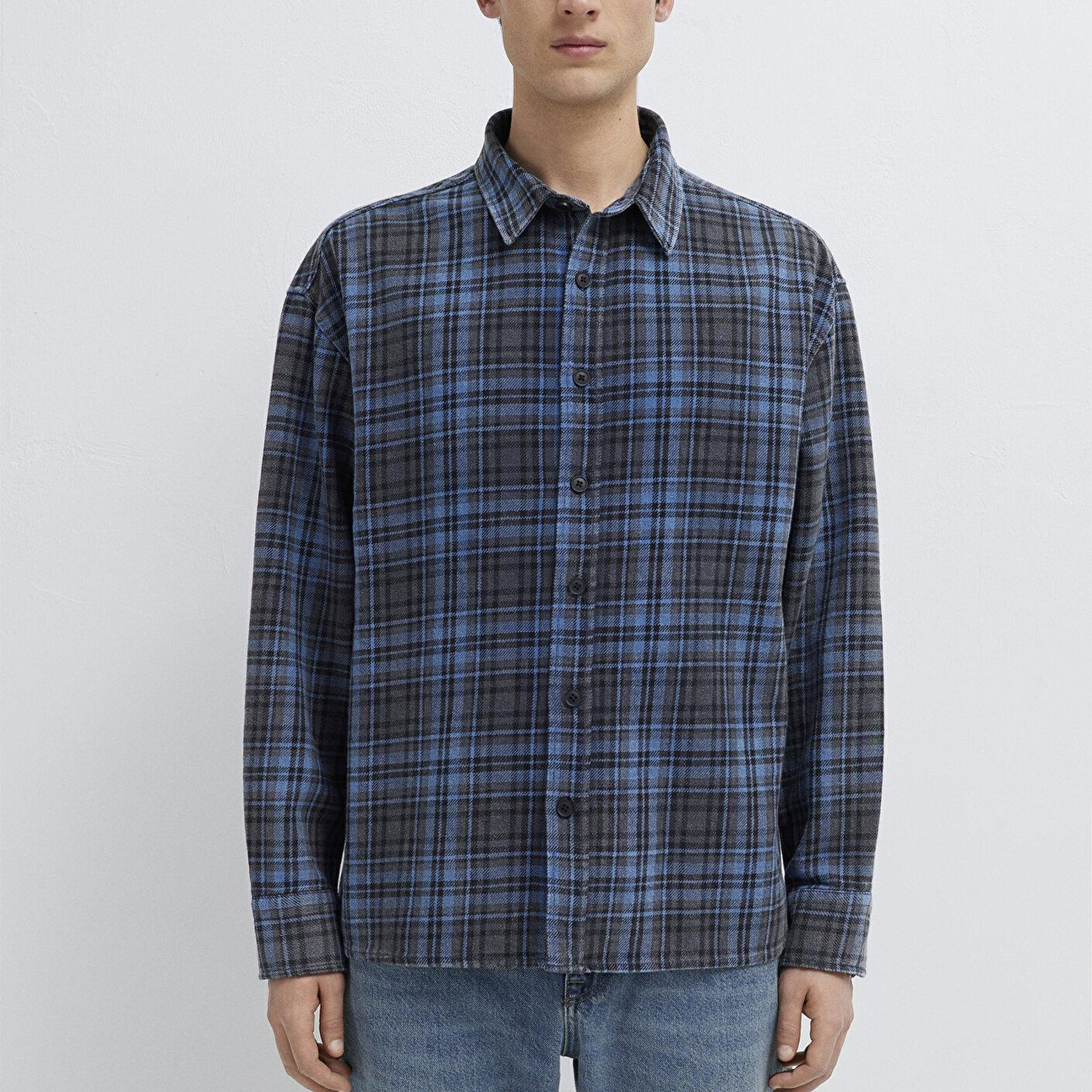 Mavi Lacivert Ekose Gömlek Oversize / Geniş Kesim 0211906-91453