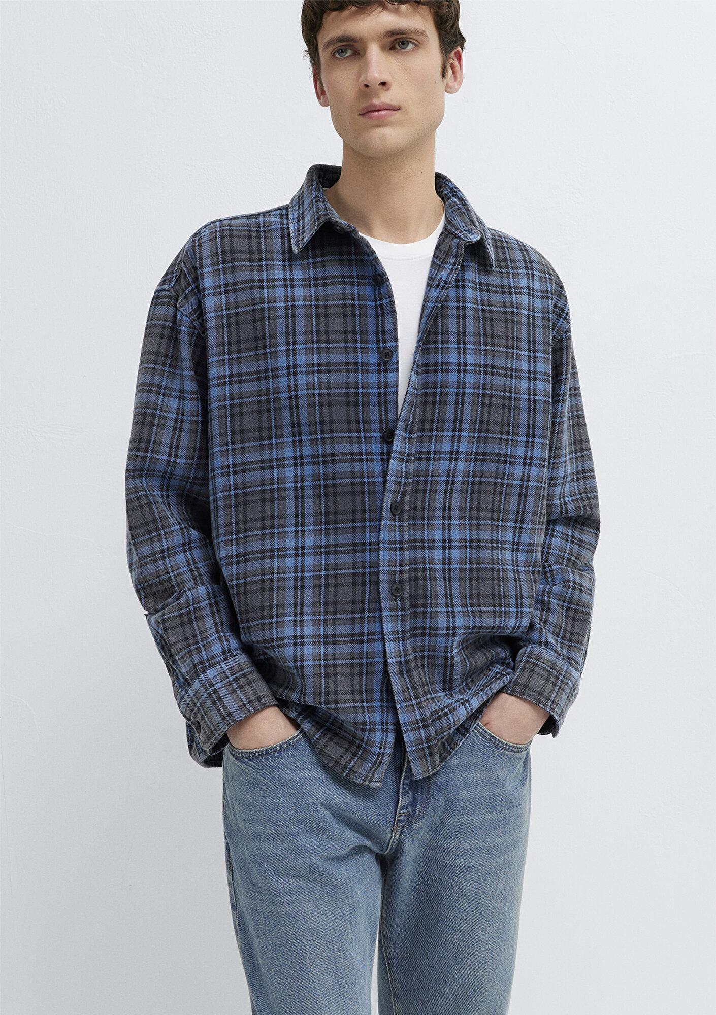 Mavi Lacivert Ekose Gömlek Oversize / Geniş Kesim 0211906-91453