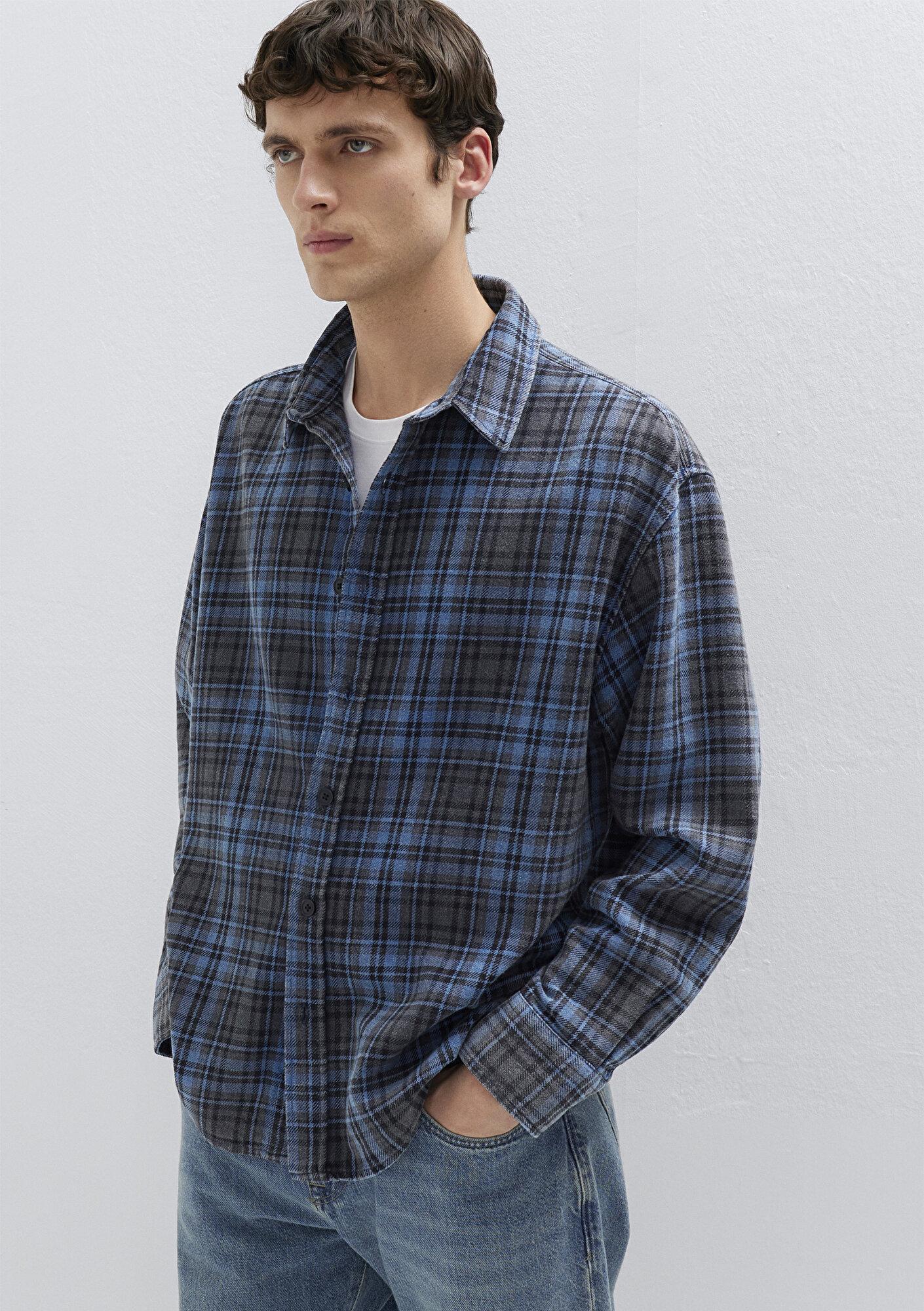 Mavi Lacivert Ekose Gömlek Oversize / Geniş Kesim 0211906-91453