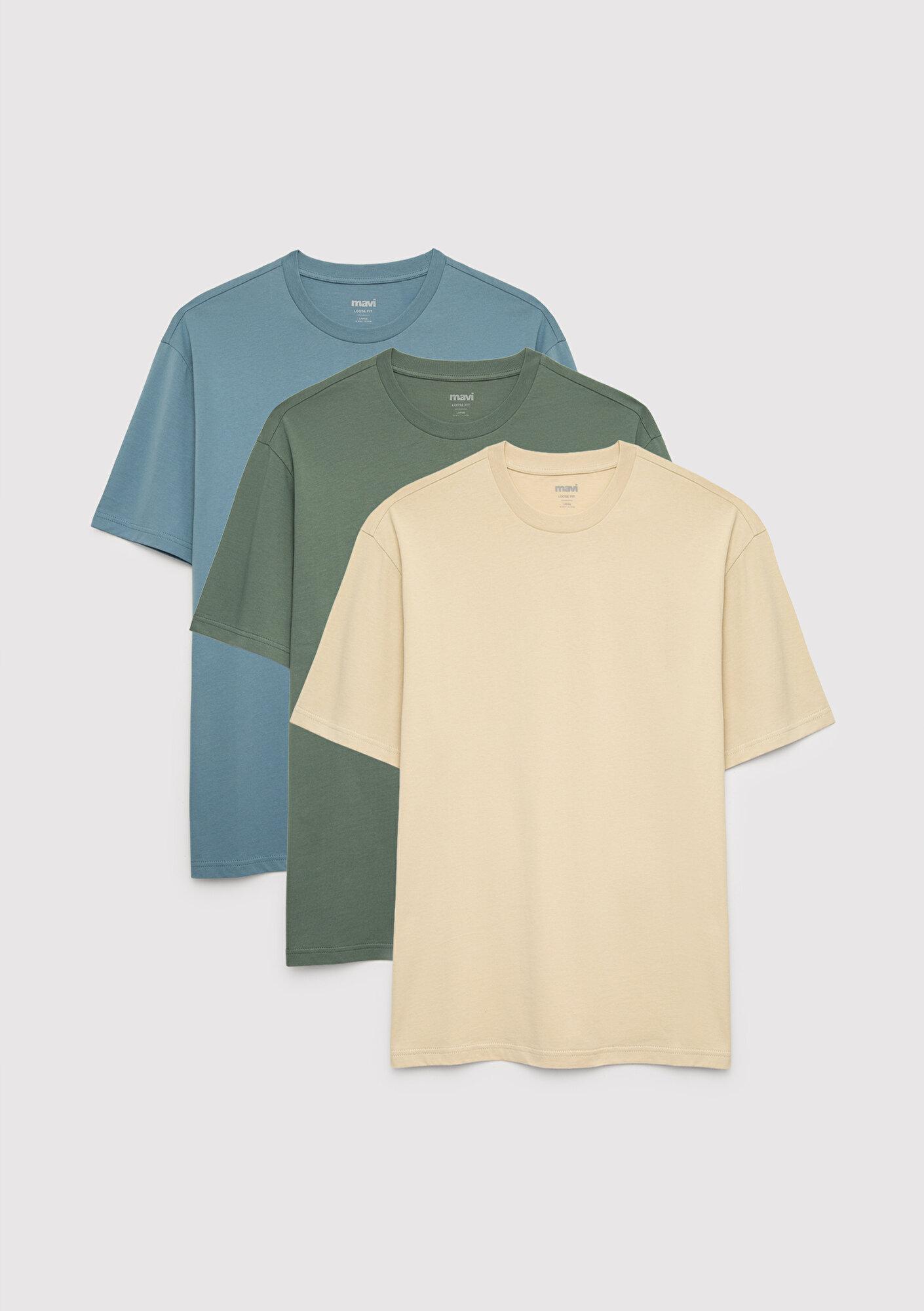 Mavi 3lü Erkek Basic Tişört Loose Fit / Bol Rahat Kesim 0612315-70322
