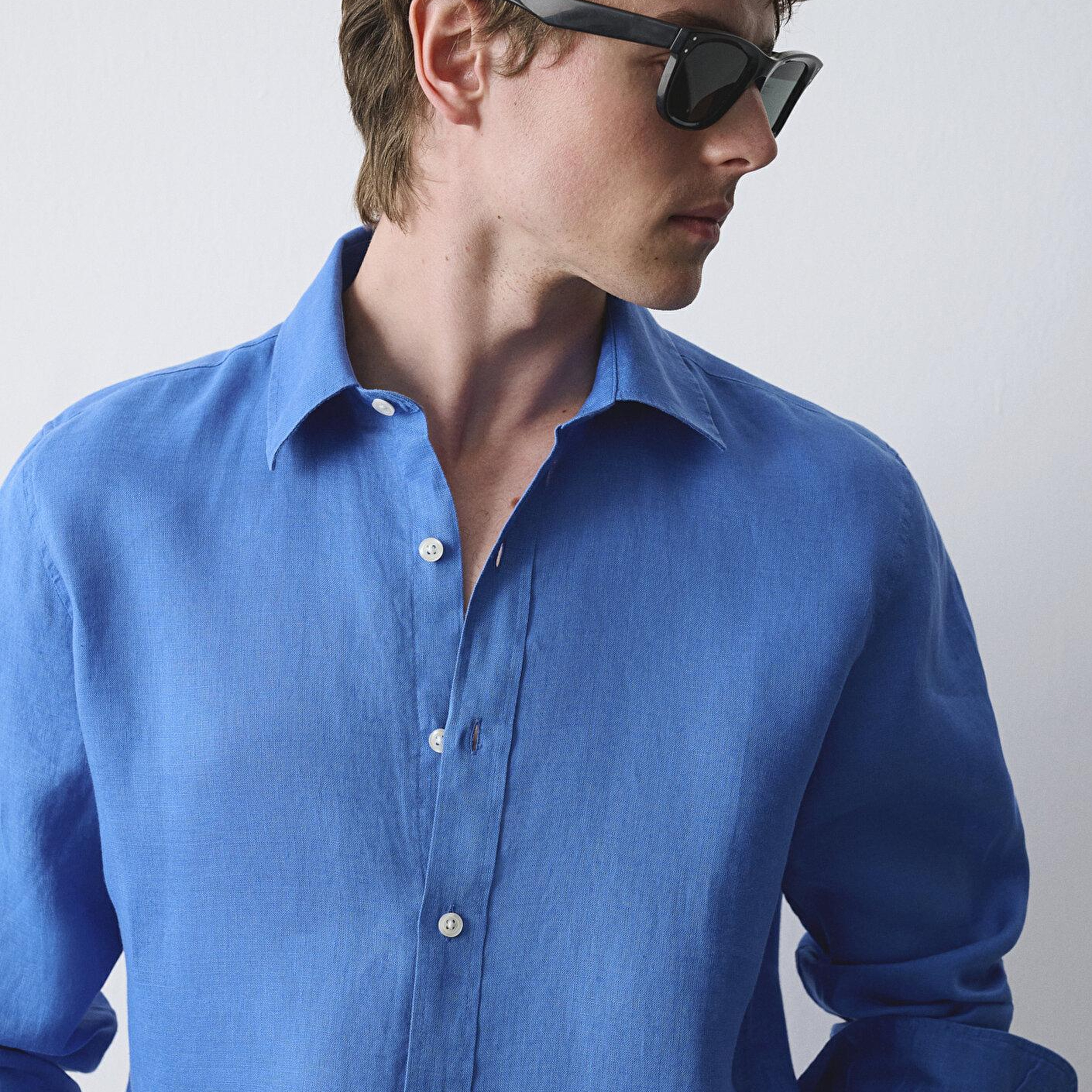 Mavi Mavi Keten Gömlek Slim Fit / Dar Kesim 0211466-81347