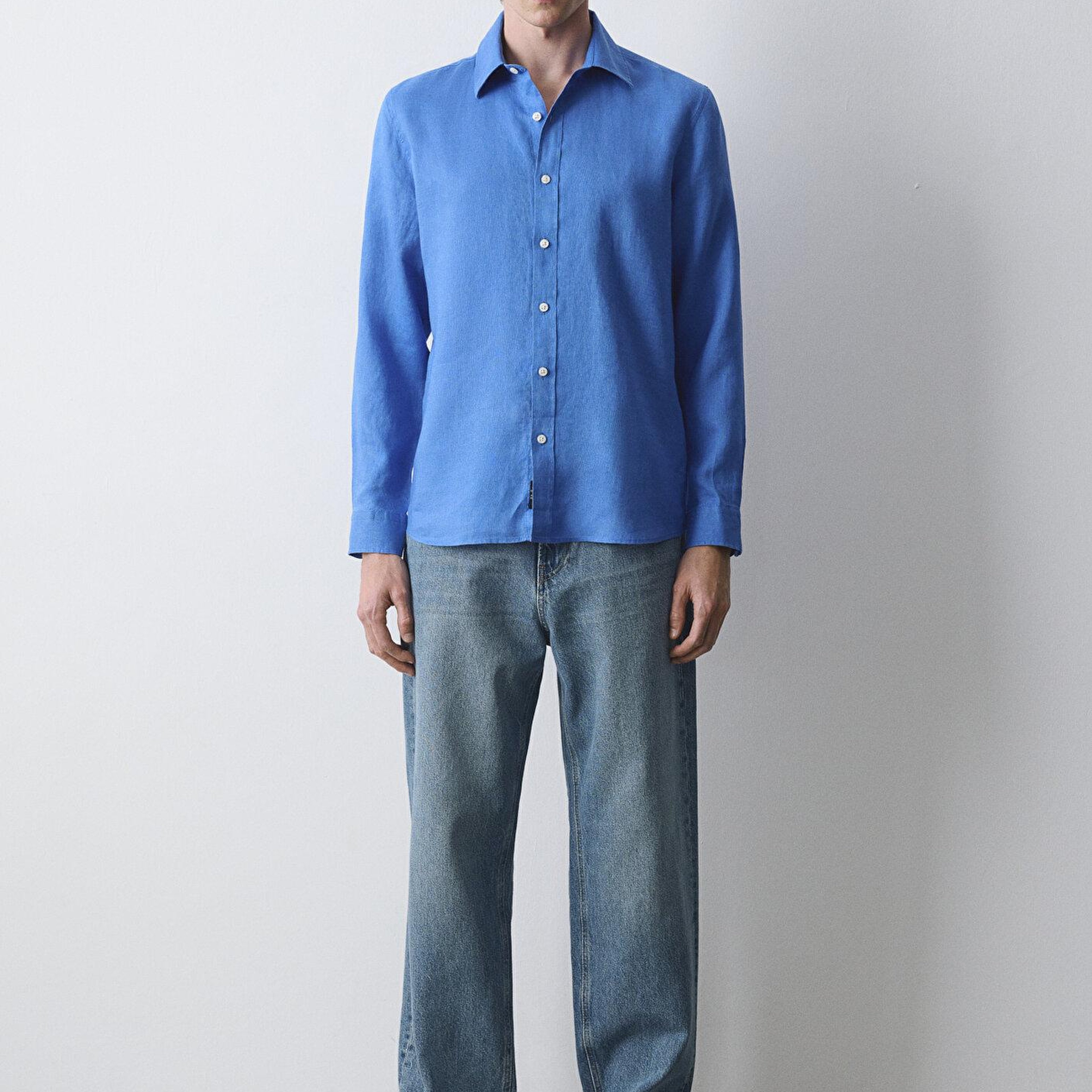 Mavi Mavi Keten Gömlek Slim Fit / Dar Kesim 0211466-81347