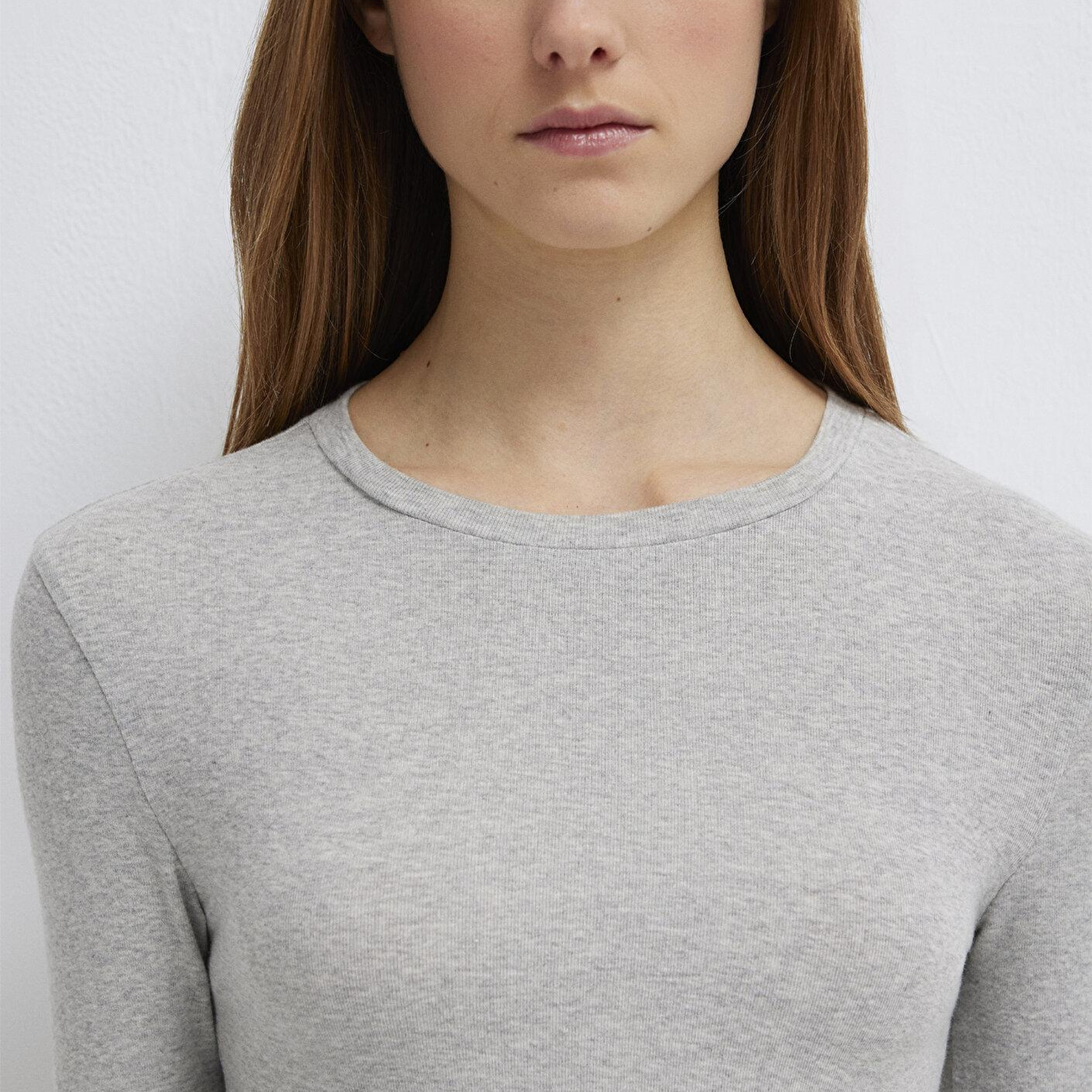 Mavi Uzun Kollu Gri Crop Basic Tişört Crop / Kısa Kesim 1612822-88467