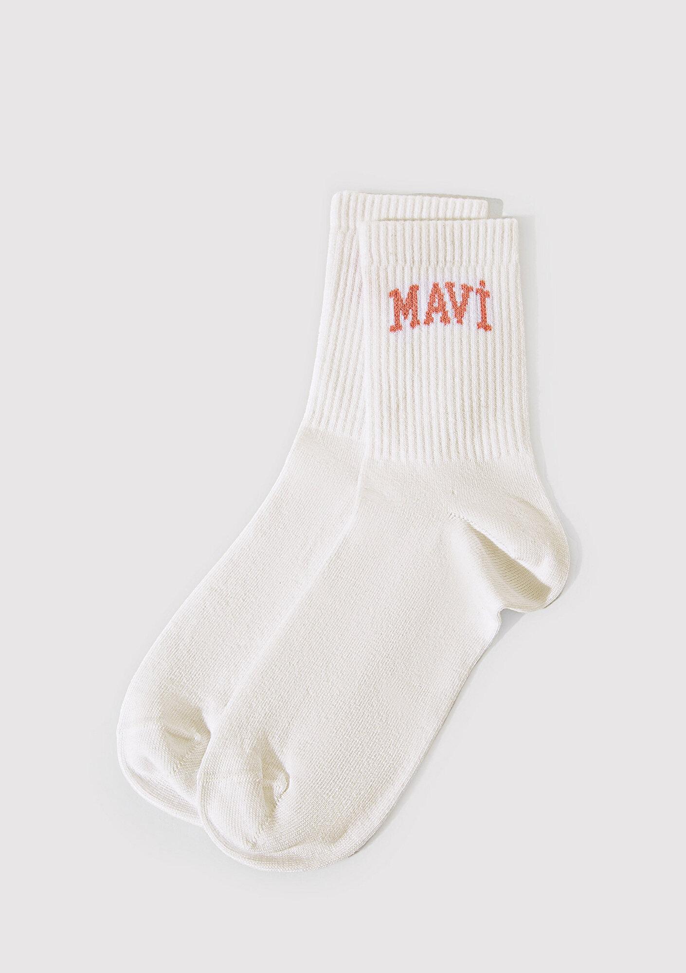 Mavi Mavi Logo Detaylı Ekru Soket Çorap 1912726-620