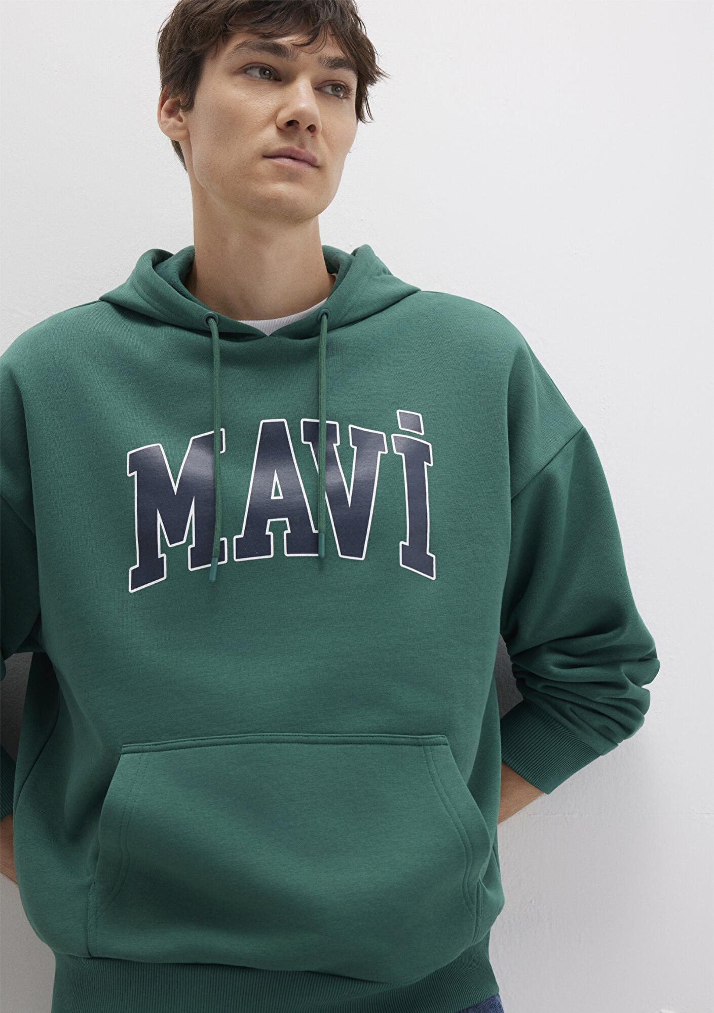 Mavi Mavi Logo Baskılı Kapüşonlu Yeşil Sweatshirt 067149-71874