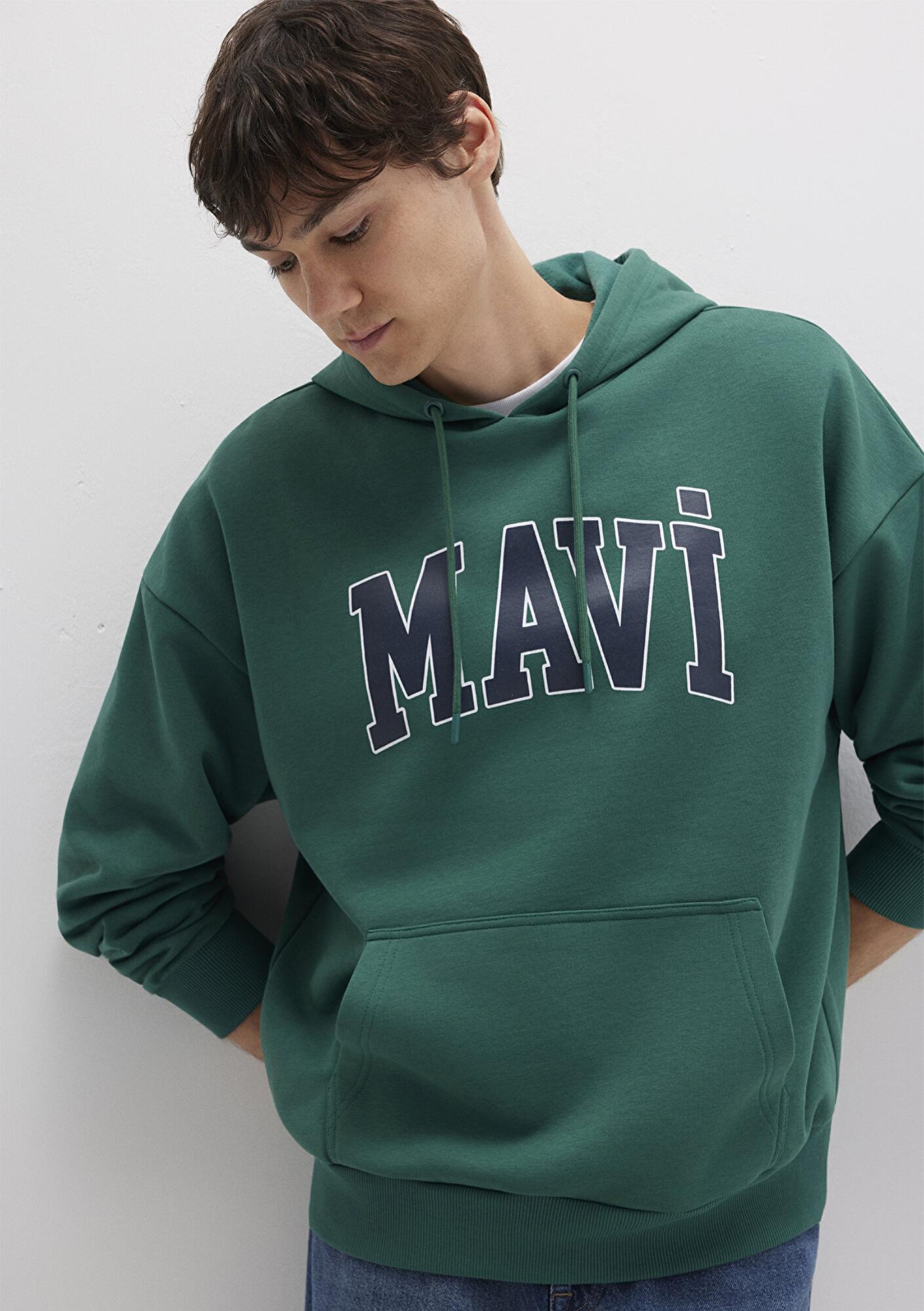 Mavi Mavi Logo Baskılı Kapüşonlu Yeşil Sweatshirt 067149-71874