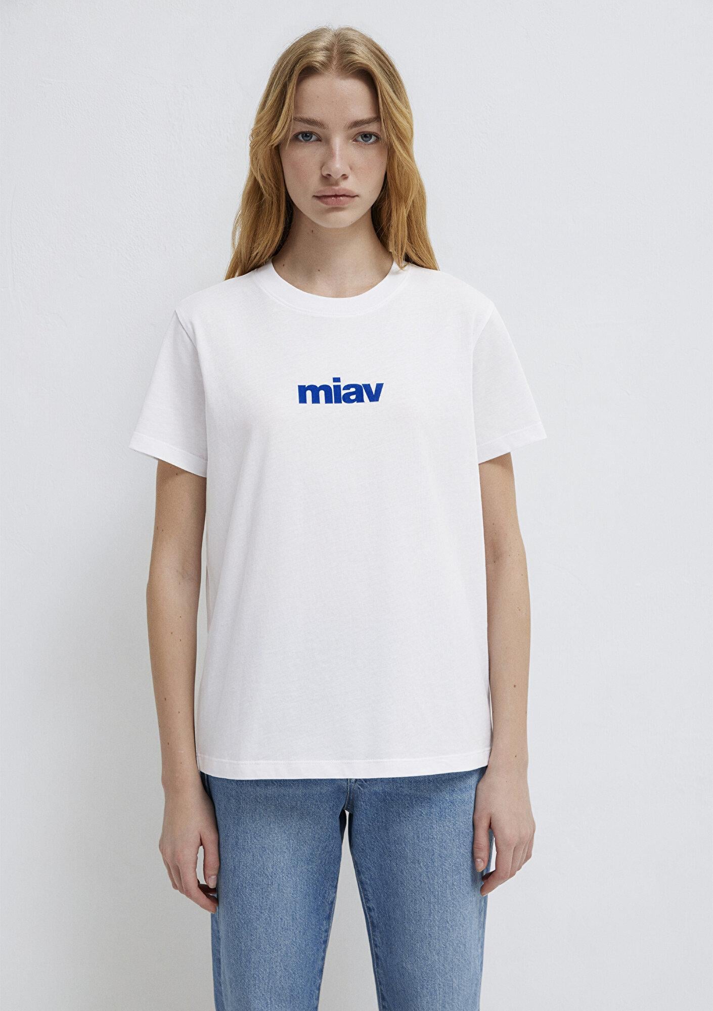 Mavi Miav Baskılı Beyaz Tişört Regular Fit / Normal Kesim 1610622-620