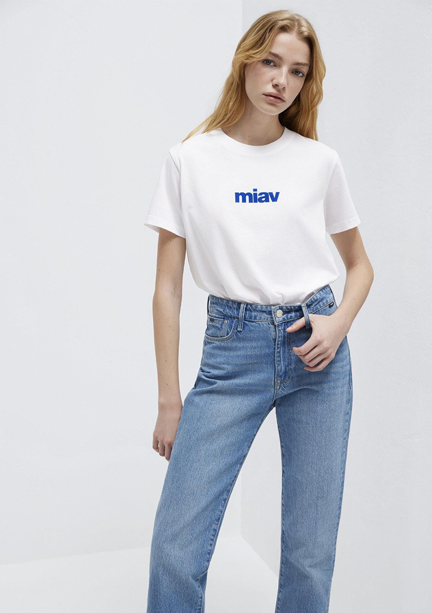 Mavi Miav Baskılı Beyaz Tişört Regular Fit / Normal Kesim 1610622-620