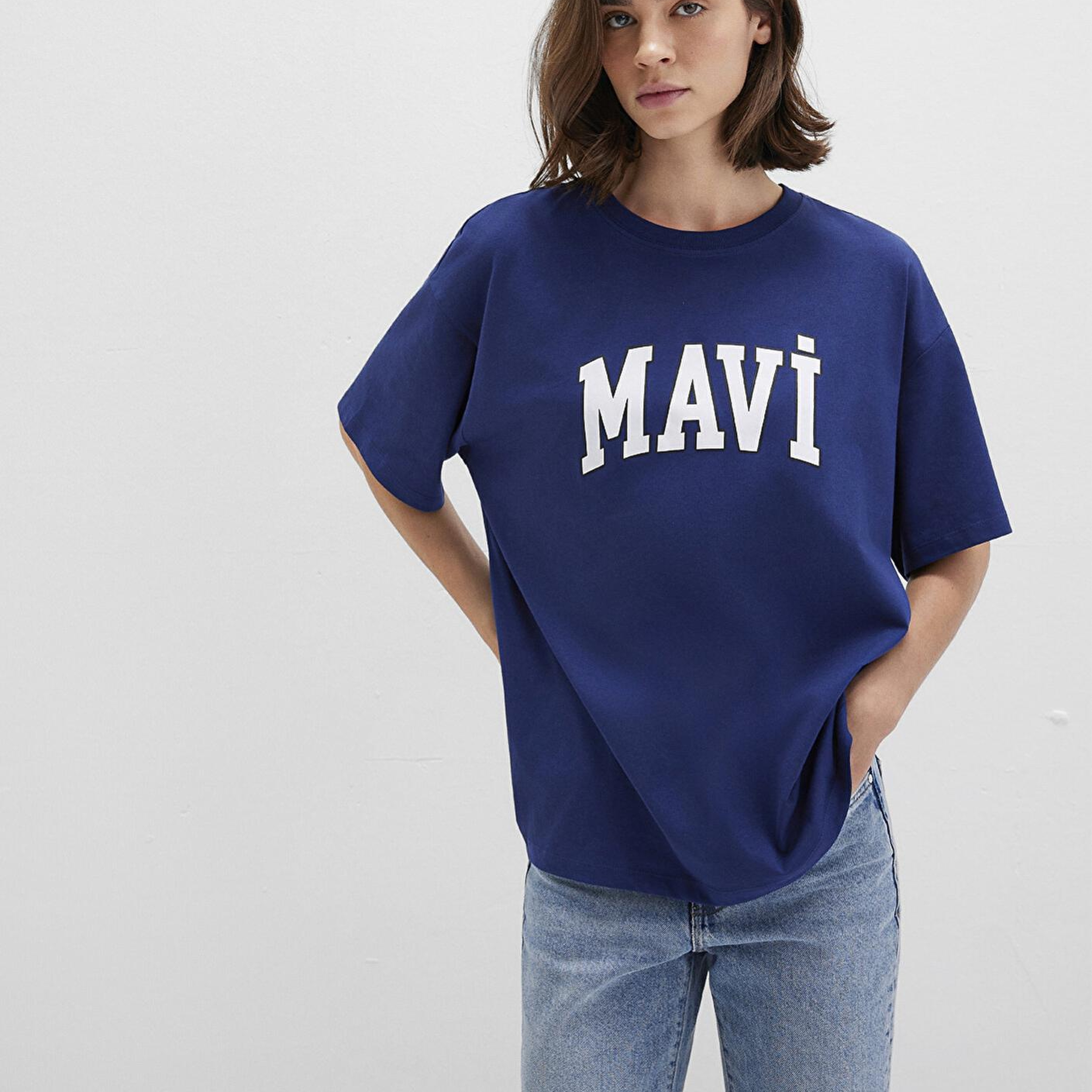 Mavi Mavi Logo Baskılı Lacivert Tişört Oversize / Geniş Kesim 1600843-70722