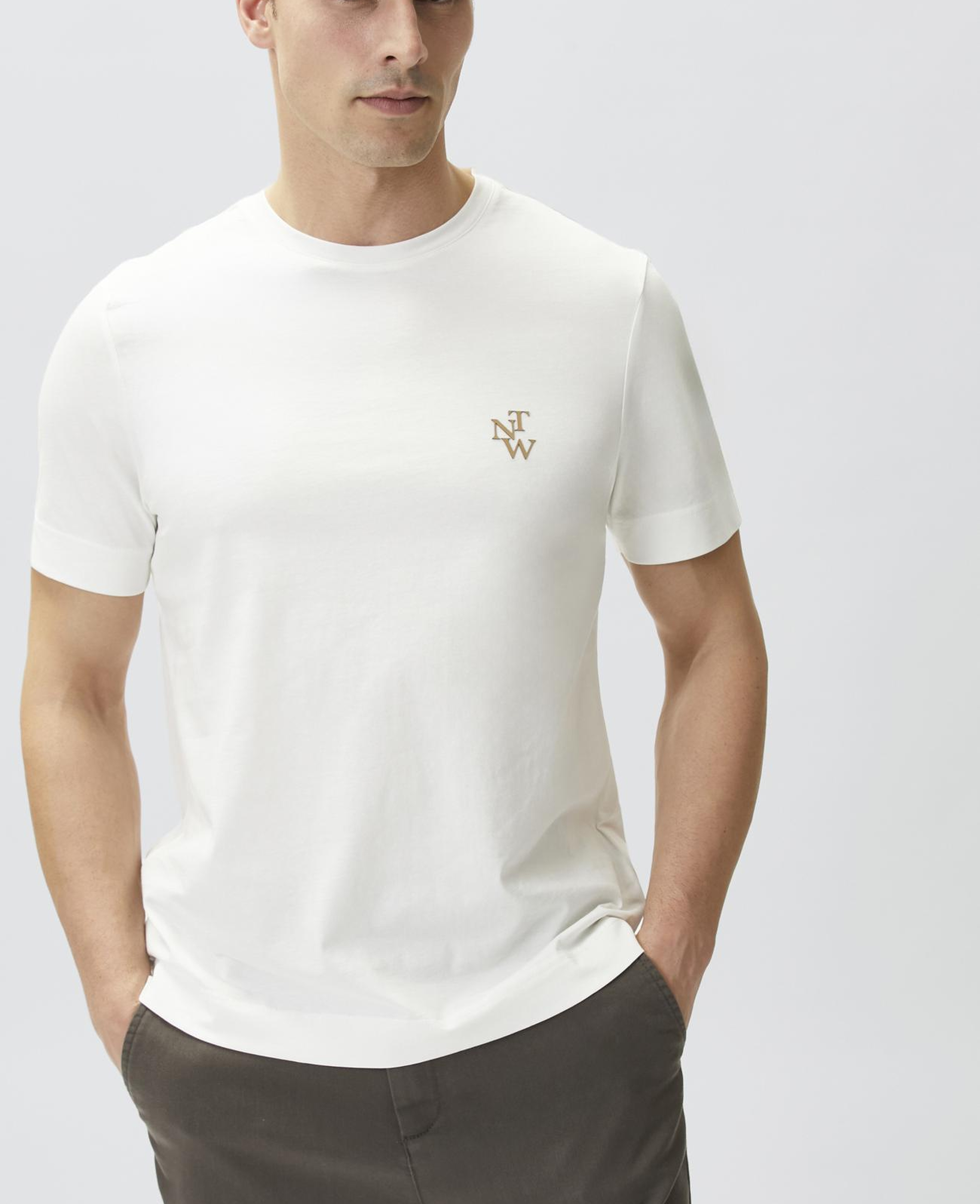 Network Erkek Kırık Beyaz Göğüs Baskı Detaylı T-shirt