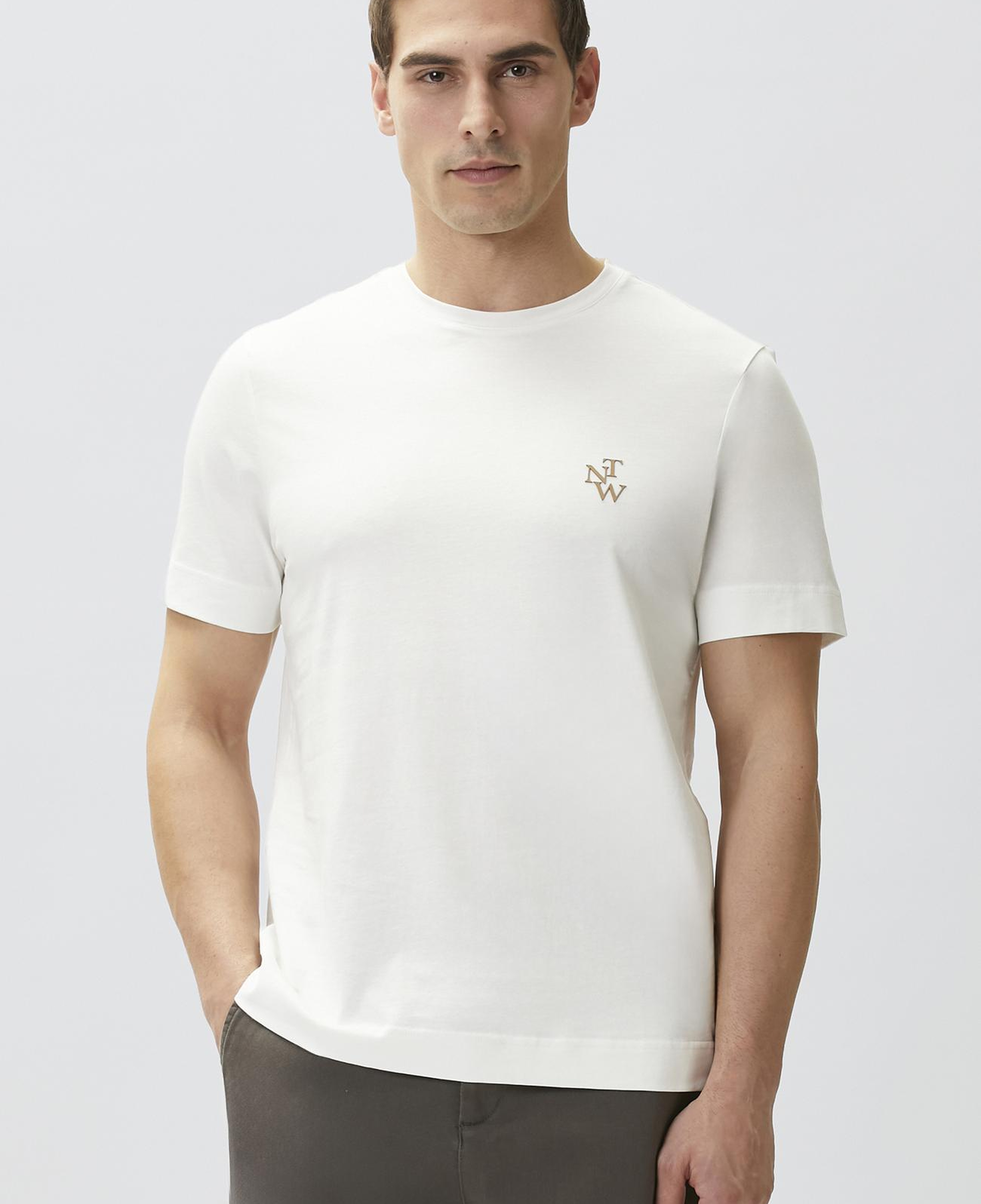 Network Erkek Kırık Beyaz Göğüs Baskı Detaylı T-shirt