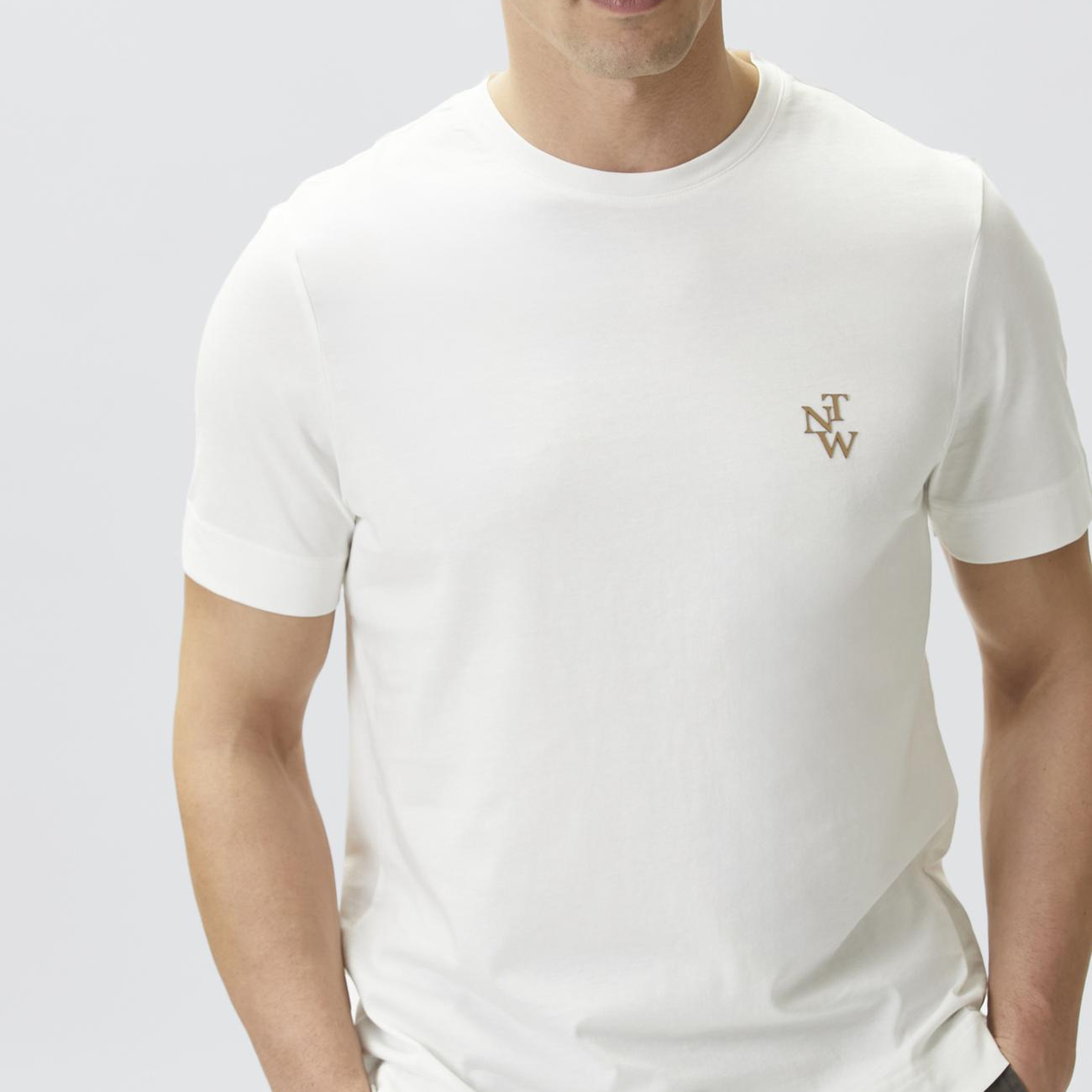 Network Erkek Kırık Beyaz Göğüs Baskı Detaylı T-shirt