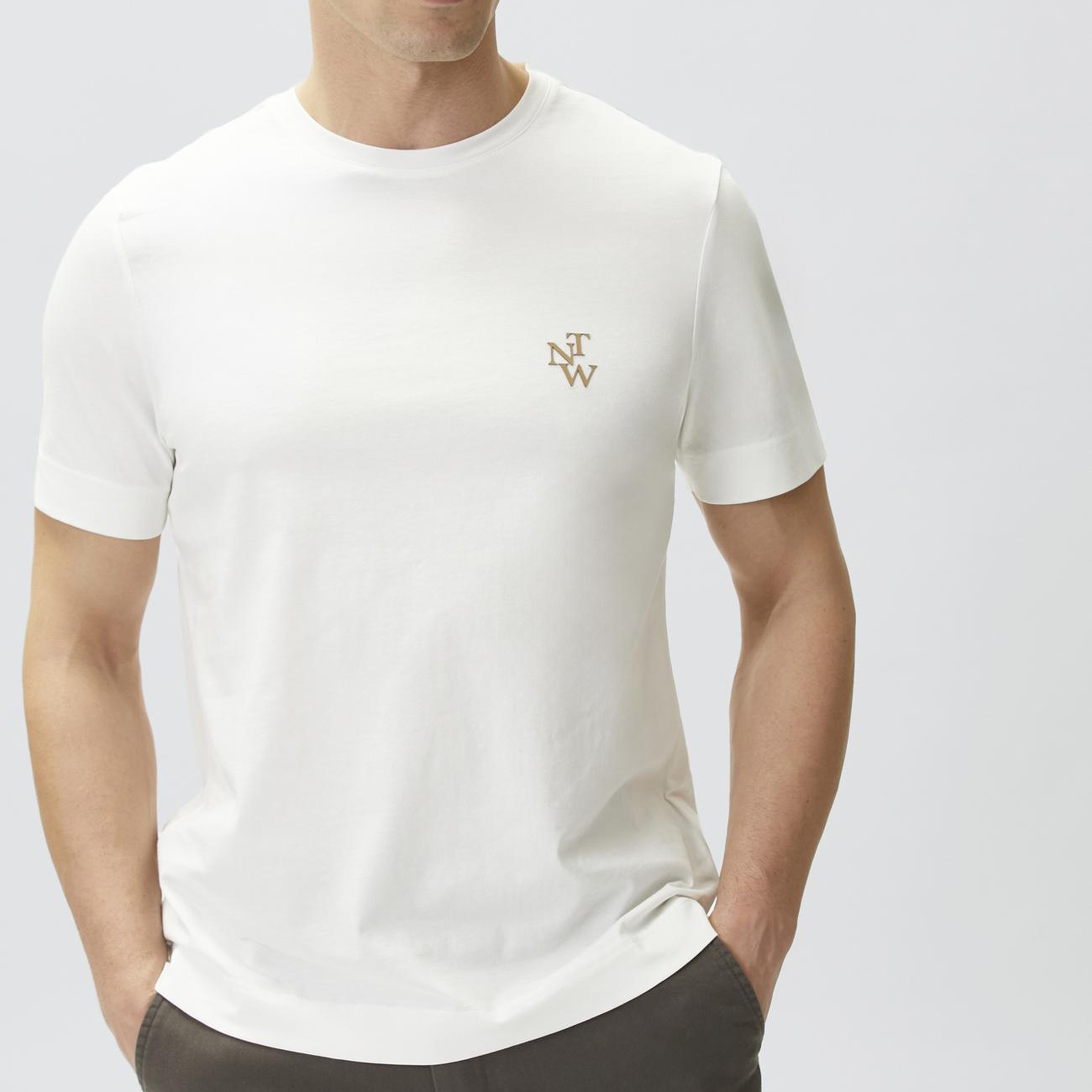 Network Erkek Kırık Beyaz Göğüs Baskı Detaylı T-shirt