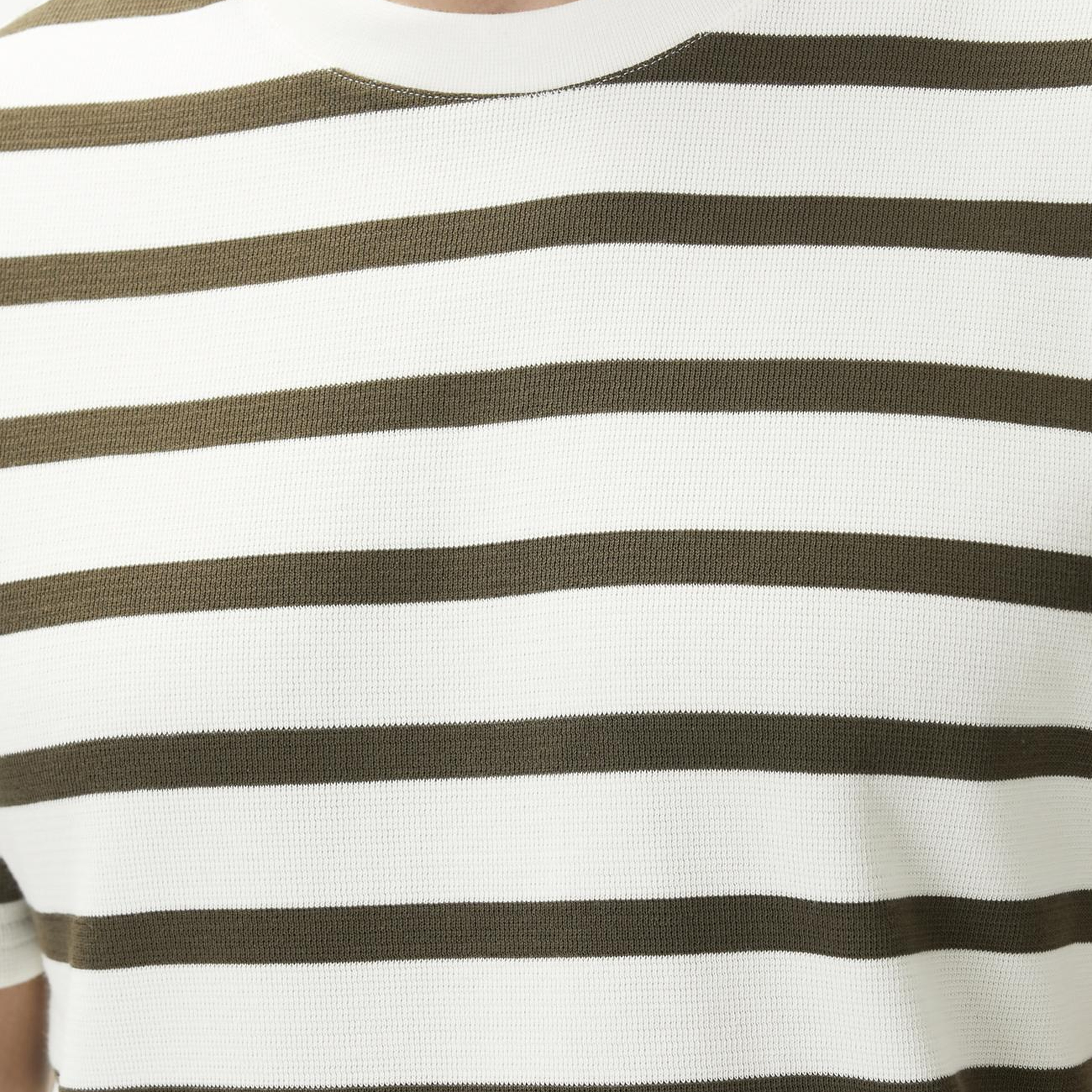 Network Erkek Ekru Haki Çizgili Örme T-shirt