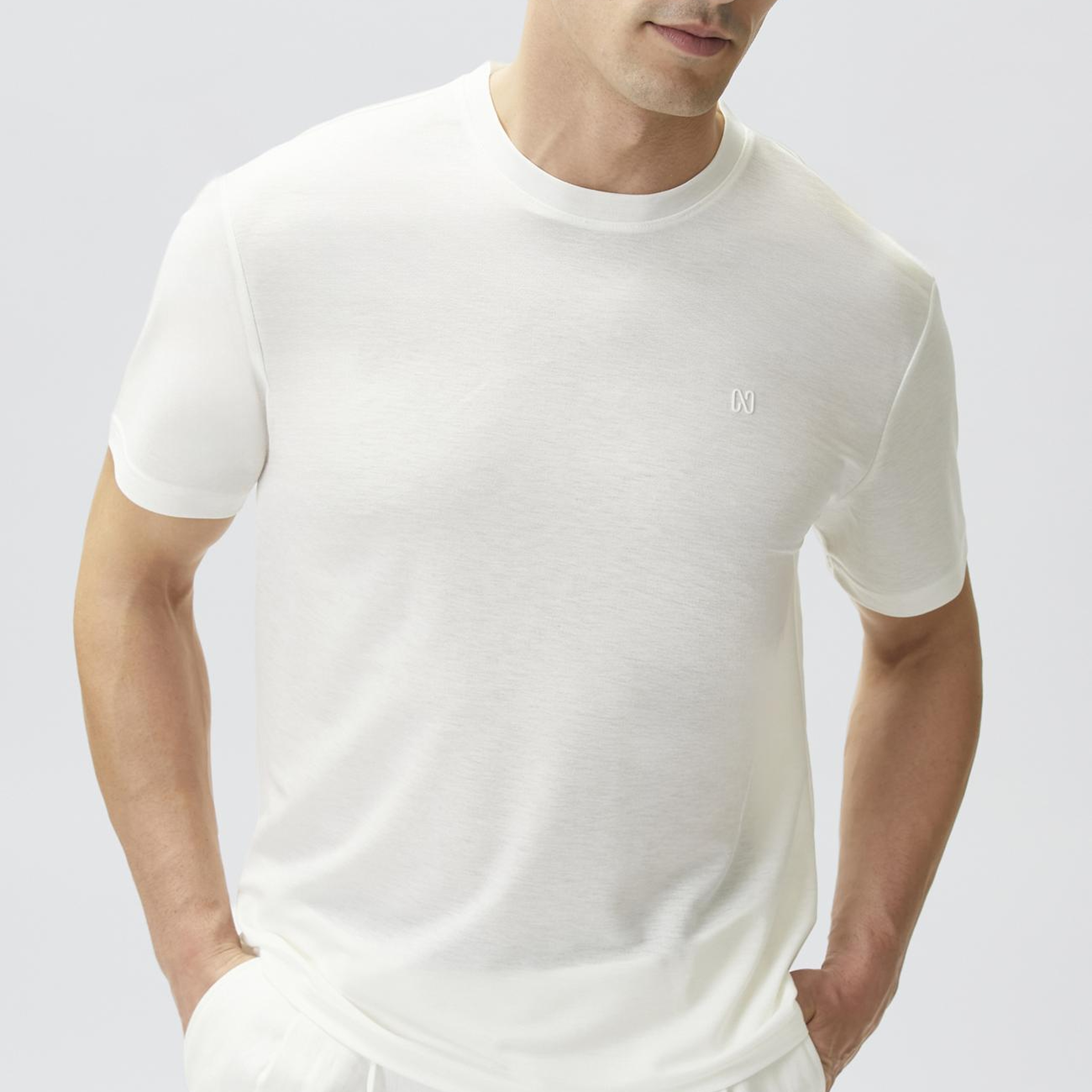 Network Erkek Comfort Fit Kırık Beyaz Bisiklet Yaka T-shirt
