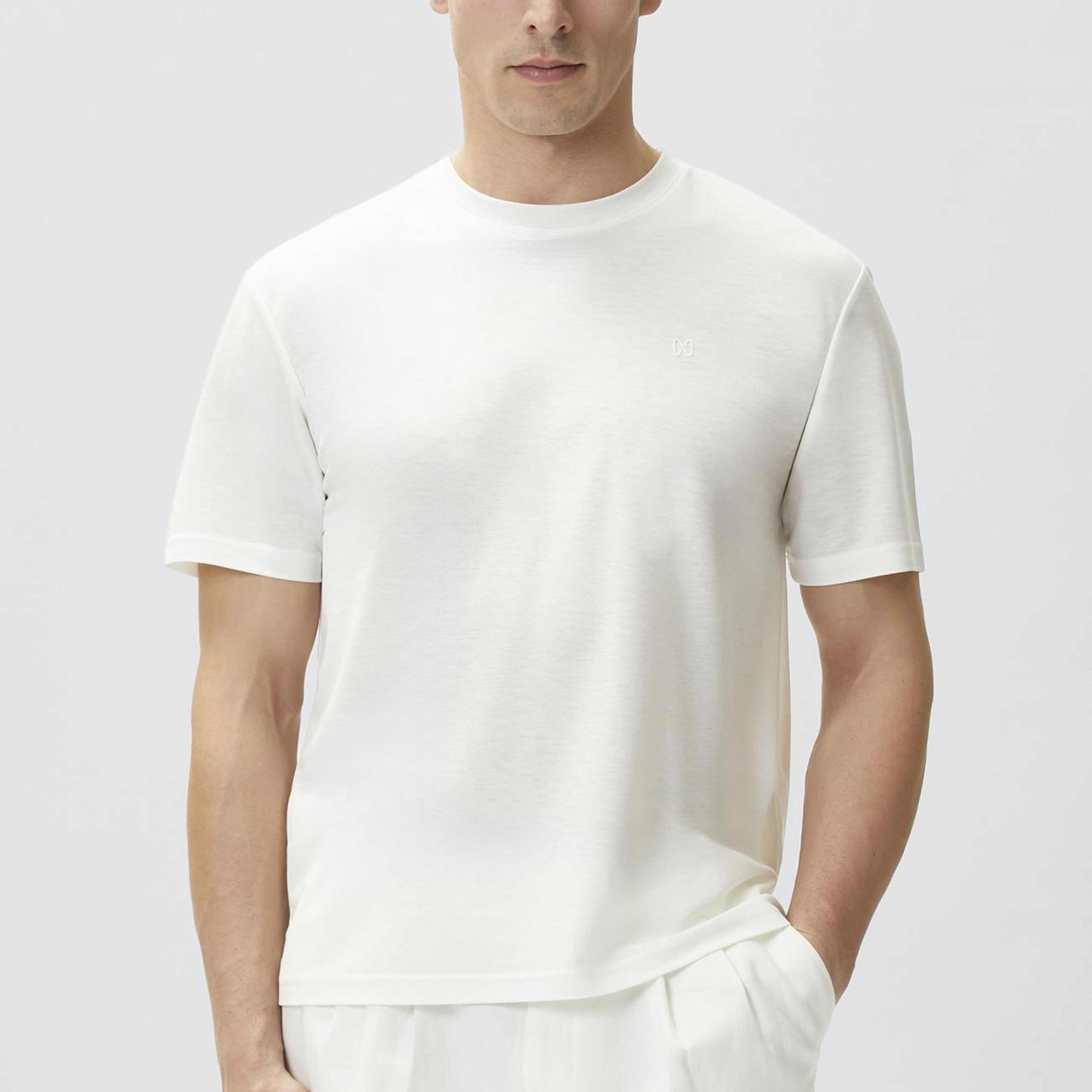 Network Erkek Comfort Fit Kırık Beyaz Bisiklet Yaka T-shirt