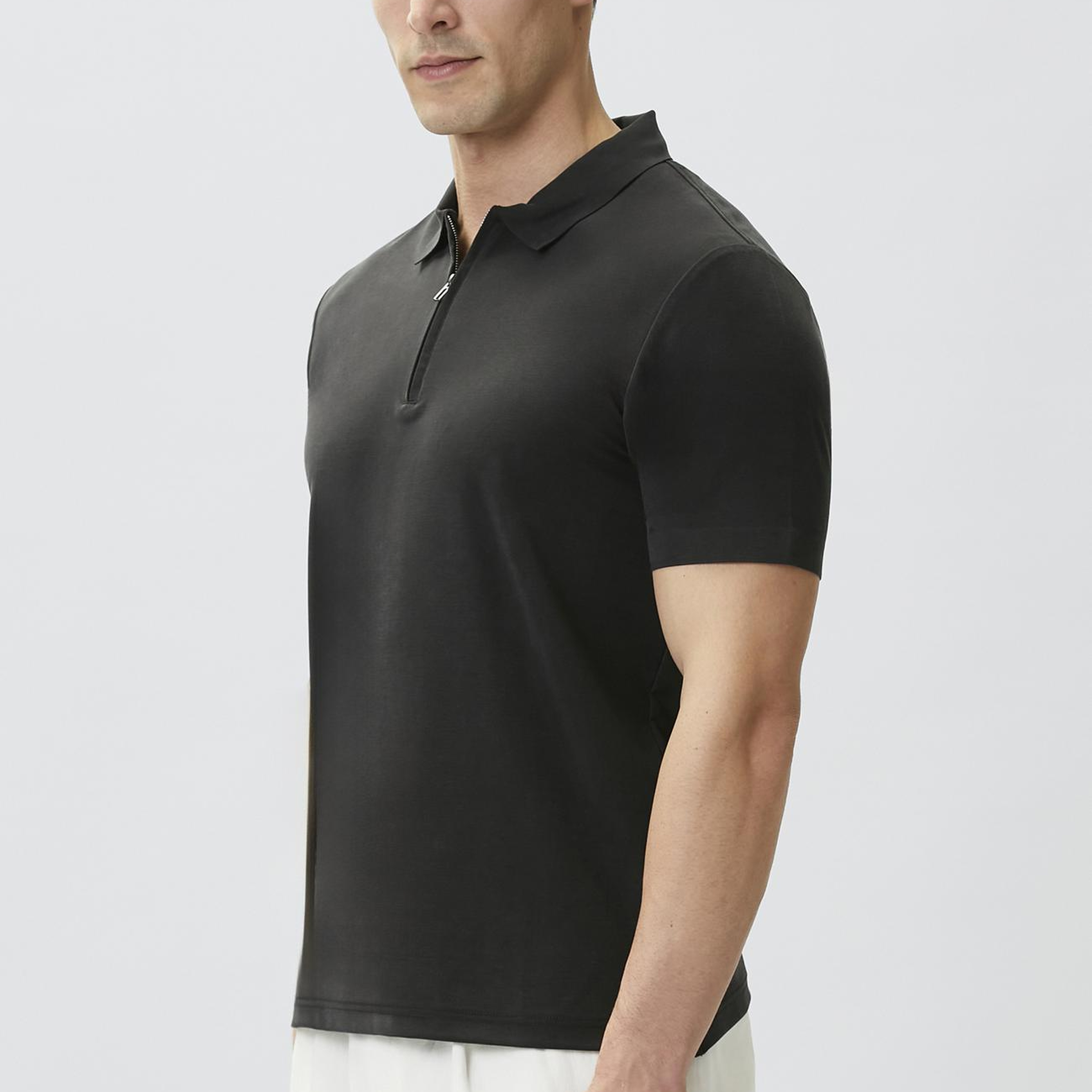 Network Erkek Siyah Fermuarlı Cupro Modal T-shirt
