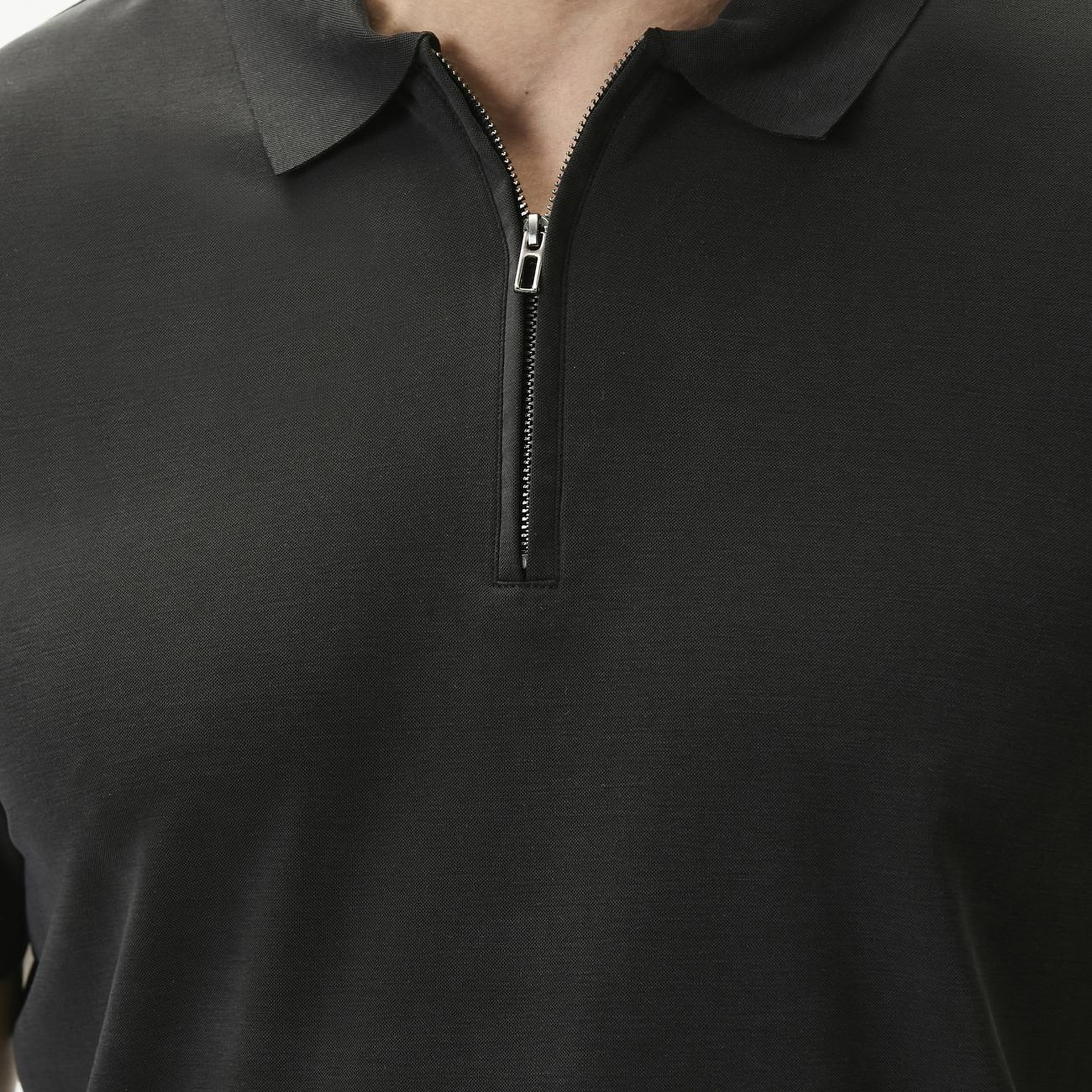Network Erkek Siyah Fermuarlı Cupro Modal T-shirt